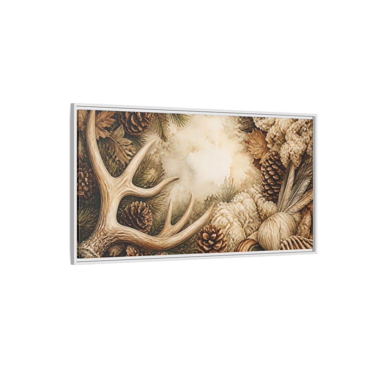 Side Mockup 3. Rustic Deer Antler Still Life shown as framed canvas print