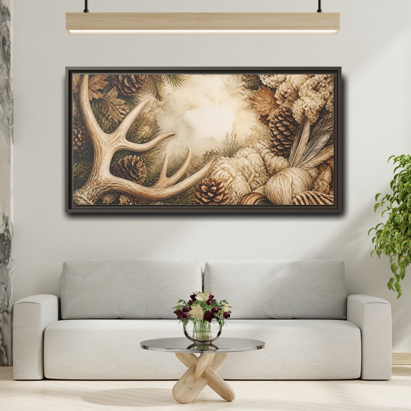 Mockup 2. Rustic Deer Antler Still Life shown as framed canvas print