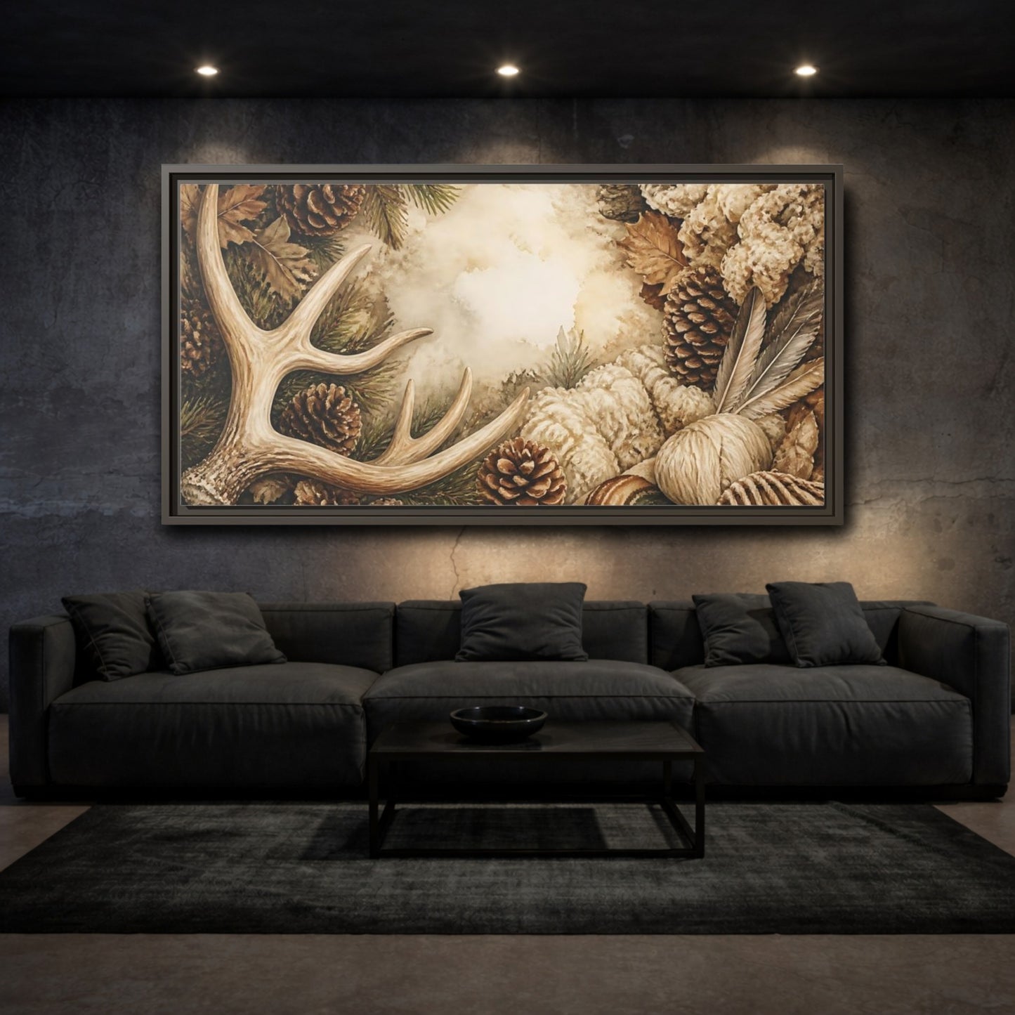 Mockup 3. Rustic Deer Antler Still Life shown as framed canvas print