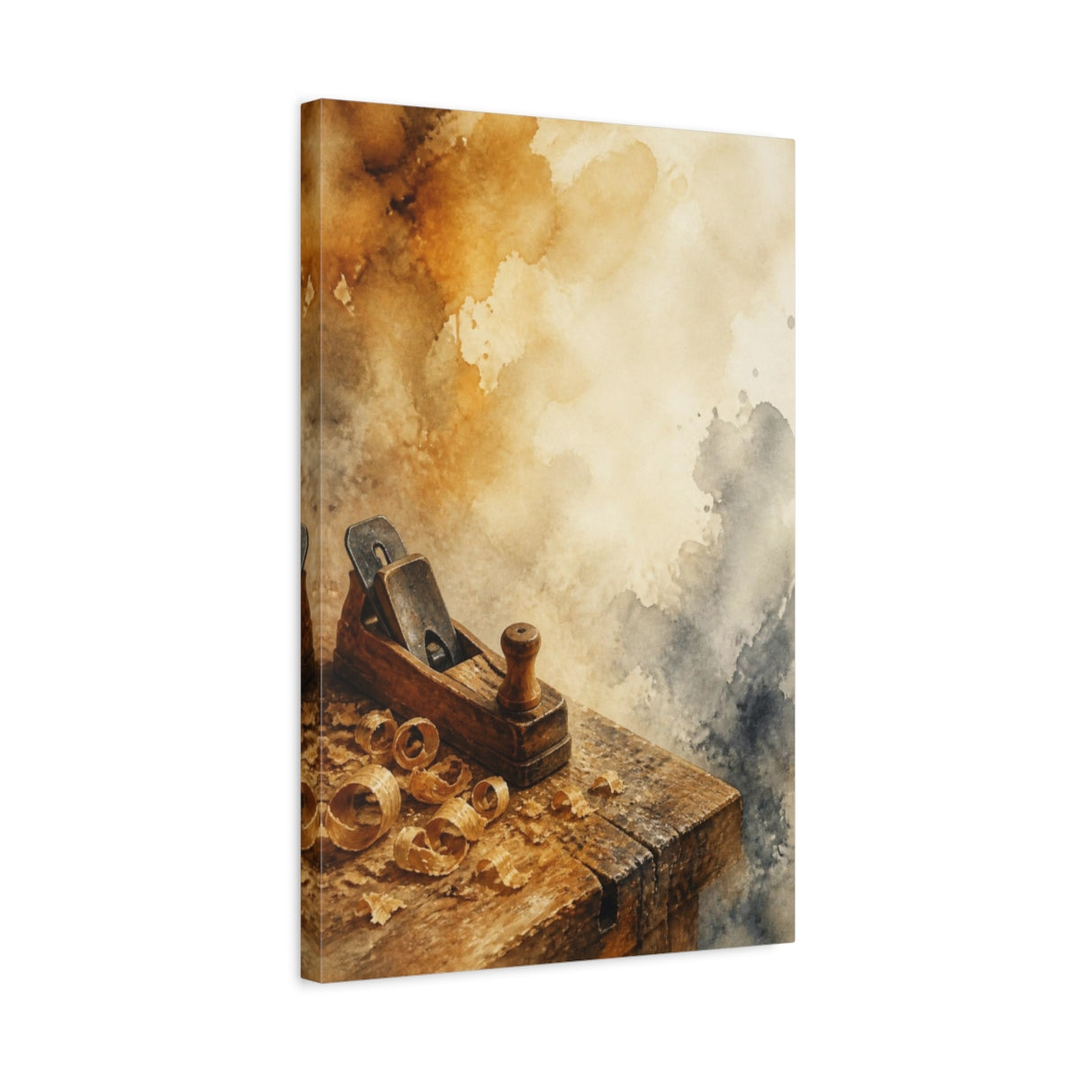 Side Mockup 3. Rustic Hand Plane shown as canvas print