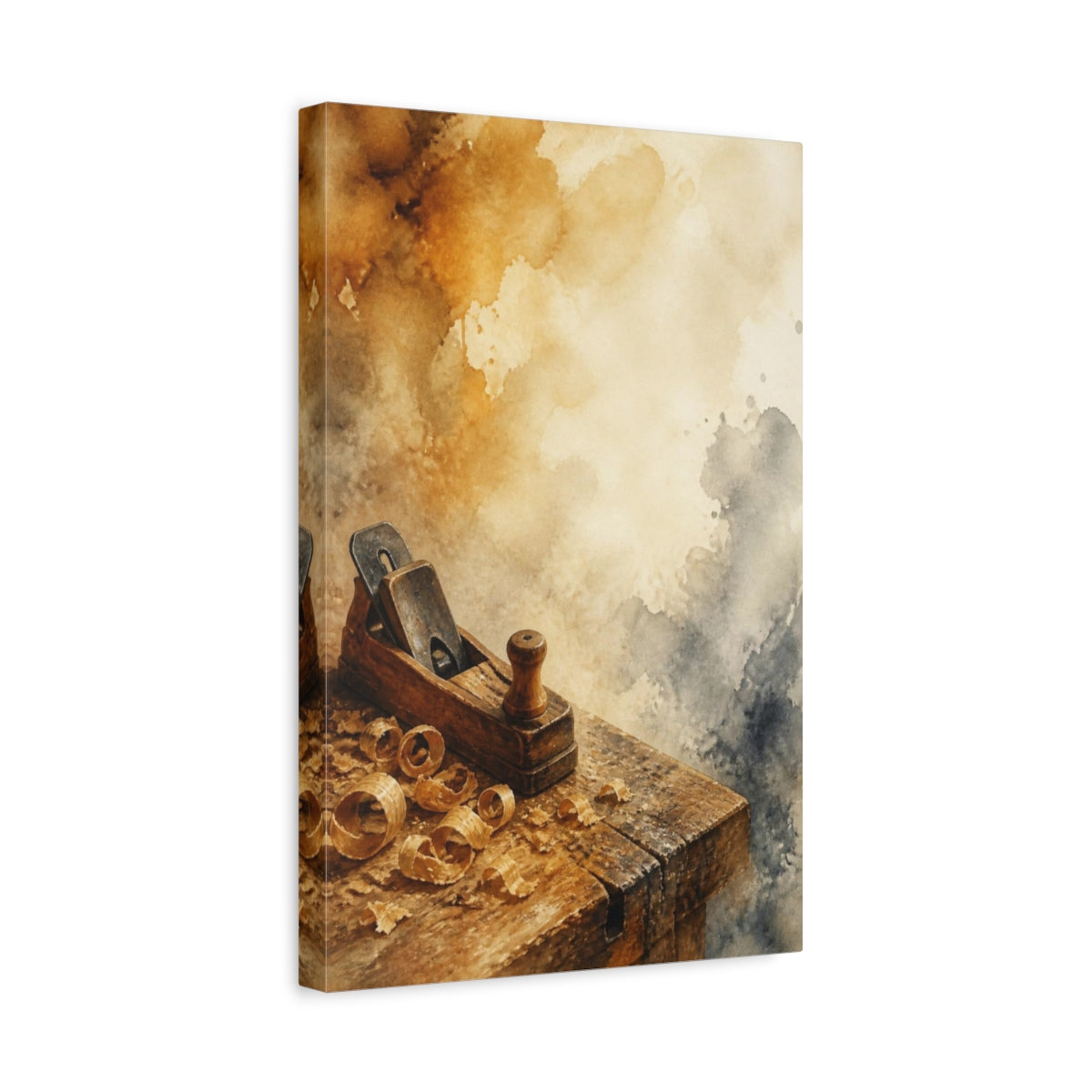 Side Mockup 4. Rustic Hand Plane shown as canvas print