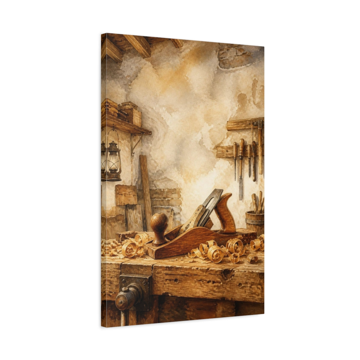 Side Mockup 2. Rustic Hand Plane shown as canvas print