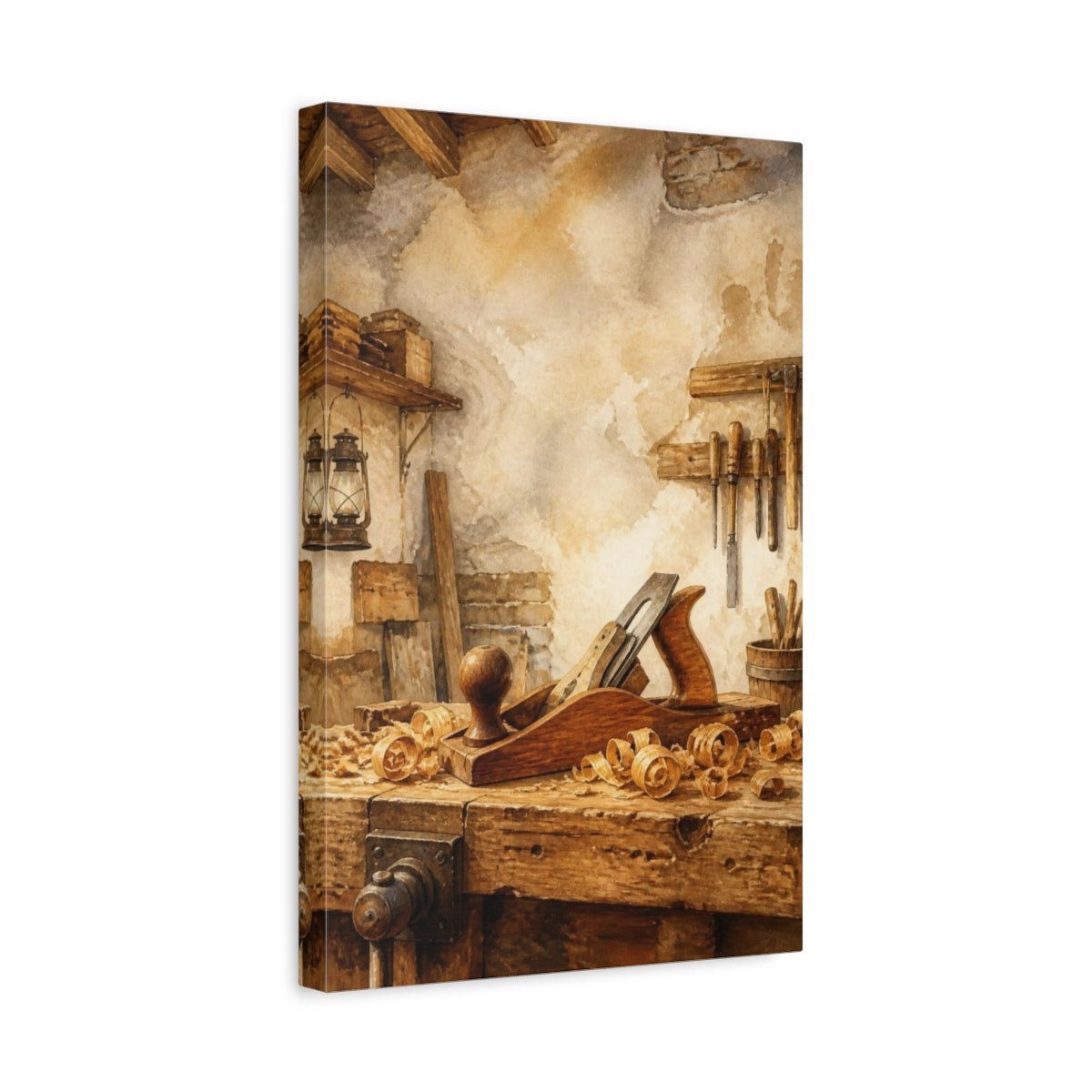 Side Mockup 4. Rustic Hand Plane shown as canvas print