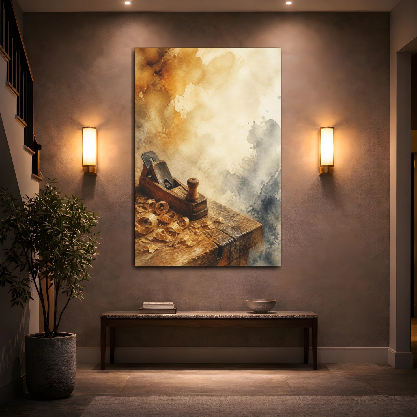 Mockup 2. Rustic Hand Plane shown as canvas print
