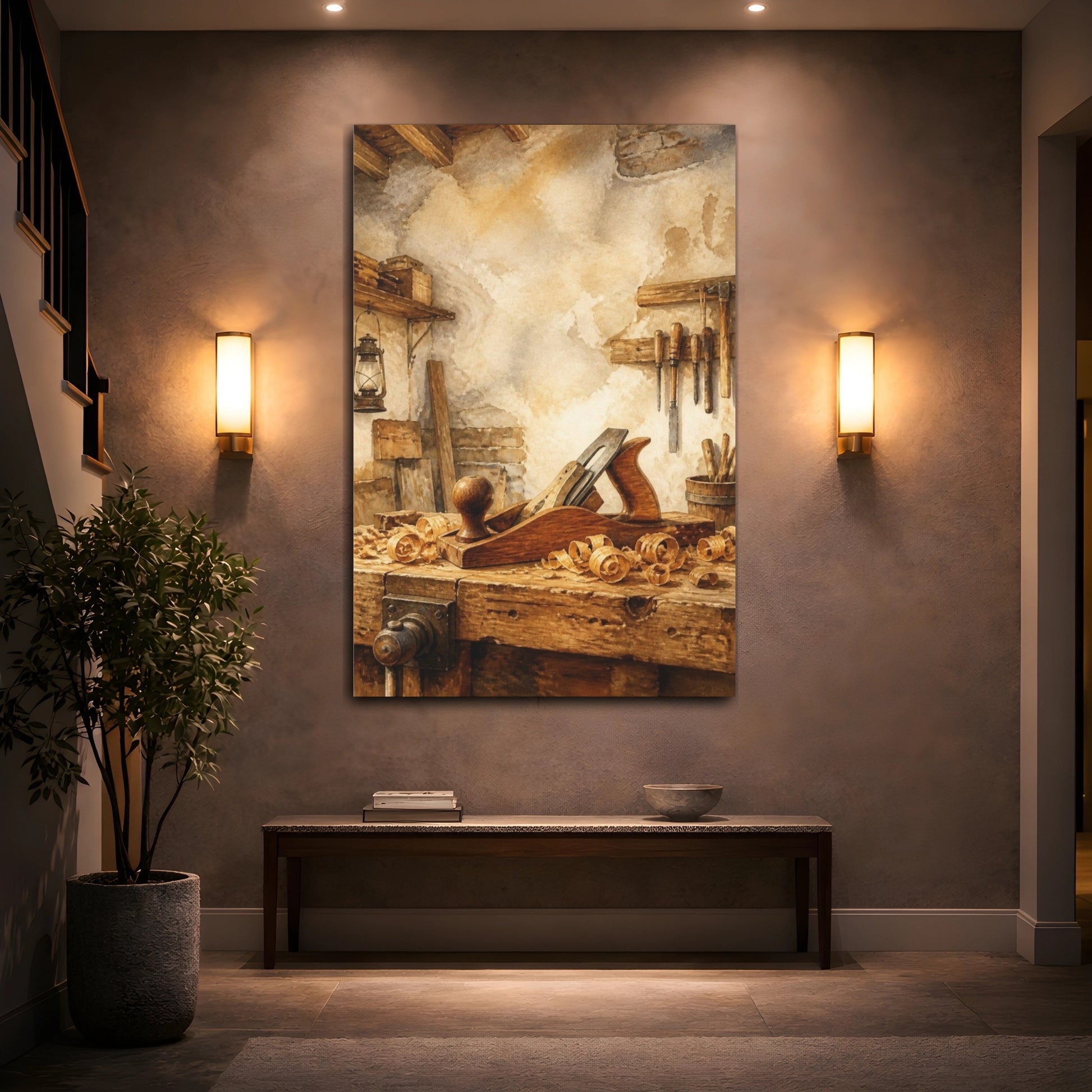 Mockup 2. Rustic Hand Plane shown as canvas print