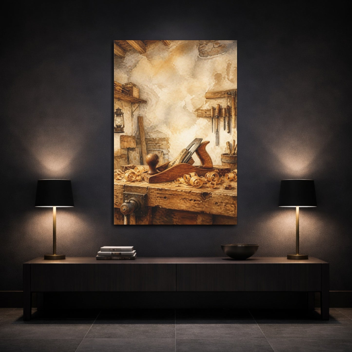 Mockup 3. Rustic Hand Plane shown as canvas print