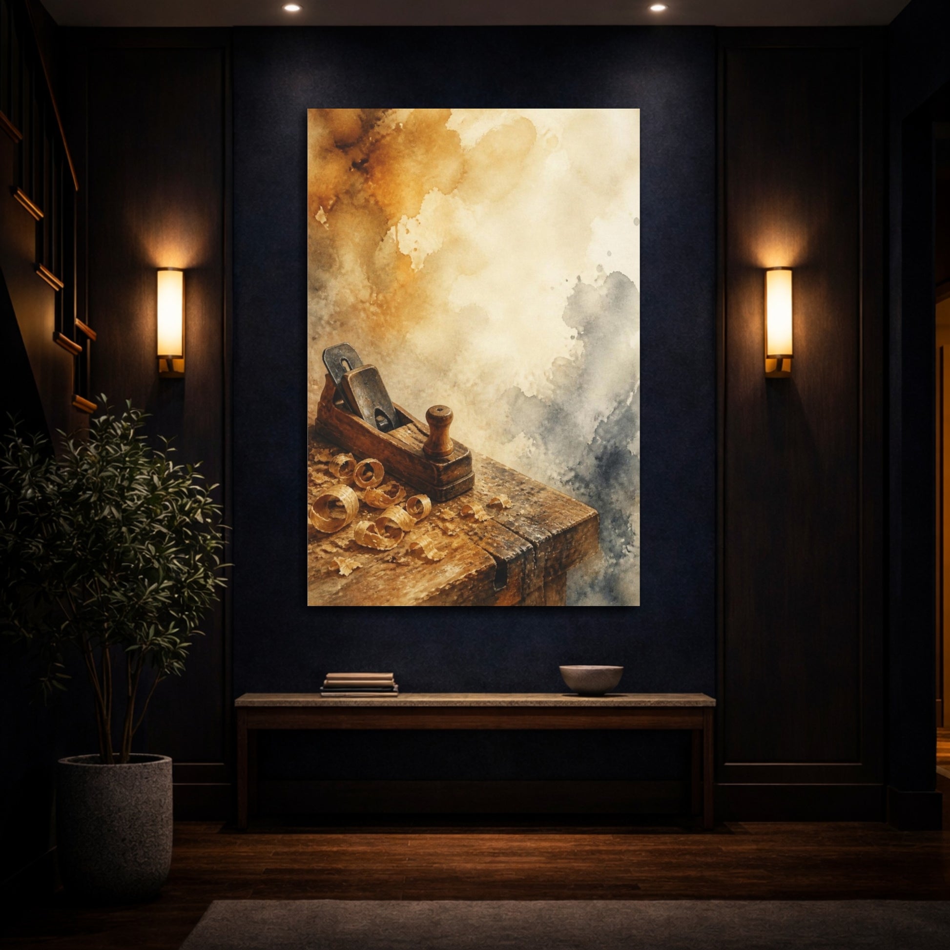 Mockup 4. Rustic Hand Plane shown as canvas print