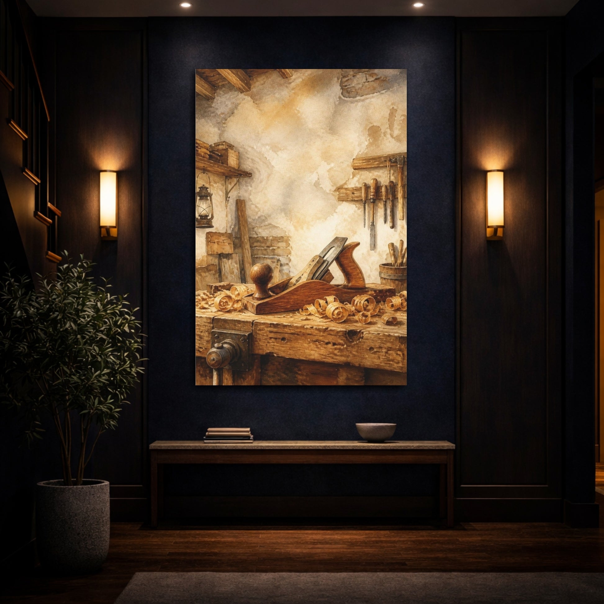 Mockup 4. Rustic Hand Plane shown as canvas print
