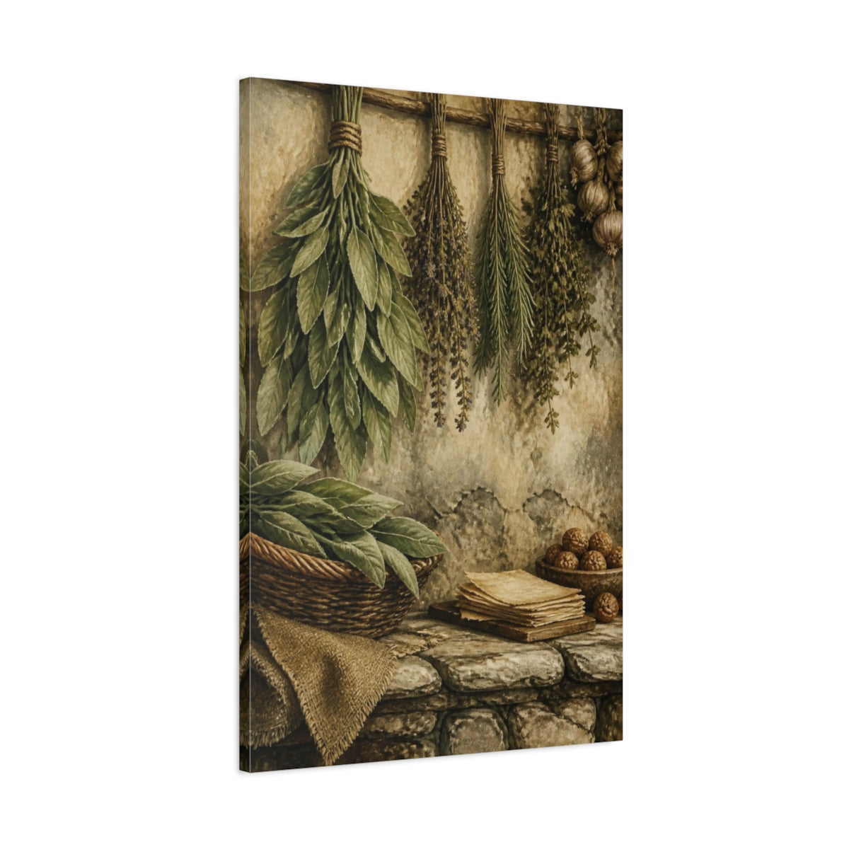 Main Mockup. Rustic Hanging Herb Bundles shown as canvas print