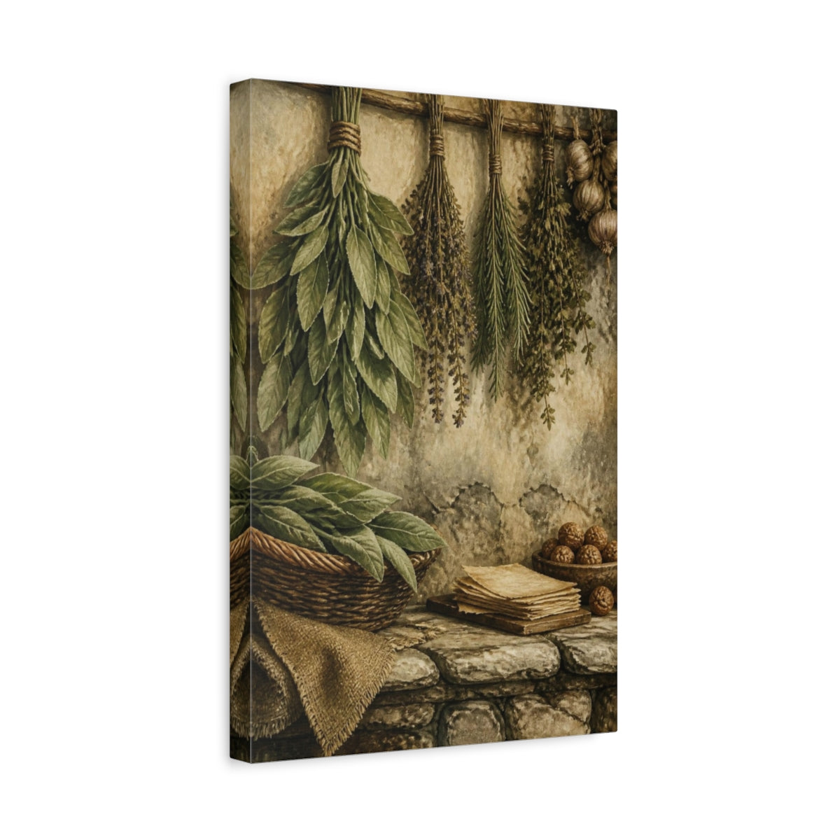 Side Mockup 4. Rustic Hanging Herb Bundles shown as canvas print