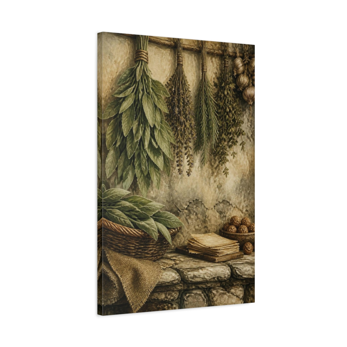 Side Mockup 2. Rustic Hanging Herb Bundles shown as canvas print