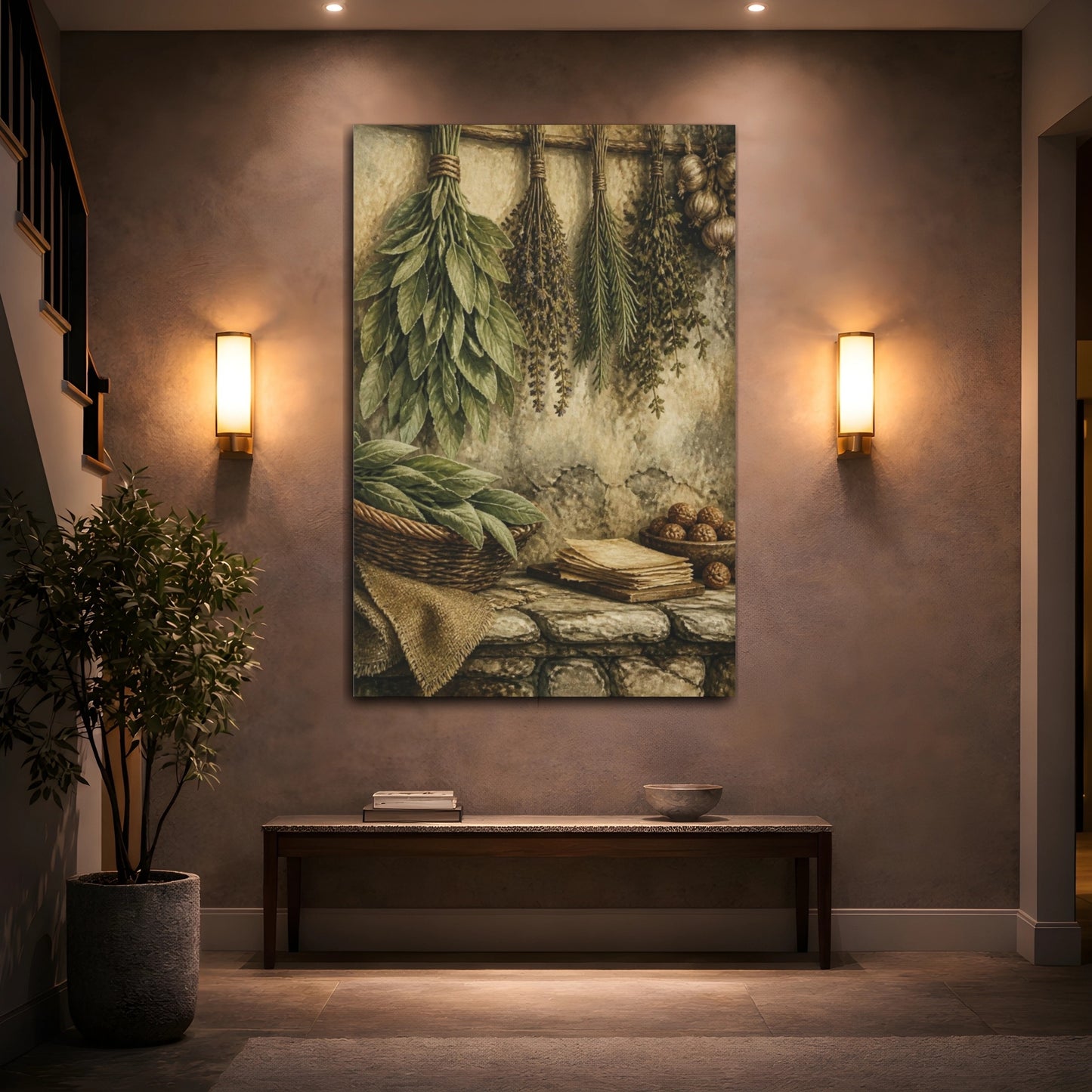 Mockup 2. Rustic Hanging Herb Bundles shown as canvas print