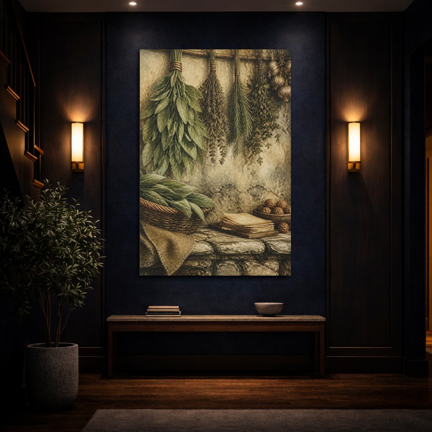 Mockup 4. Rustic Hanging Herb Bundles shown as canvas print