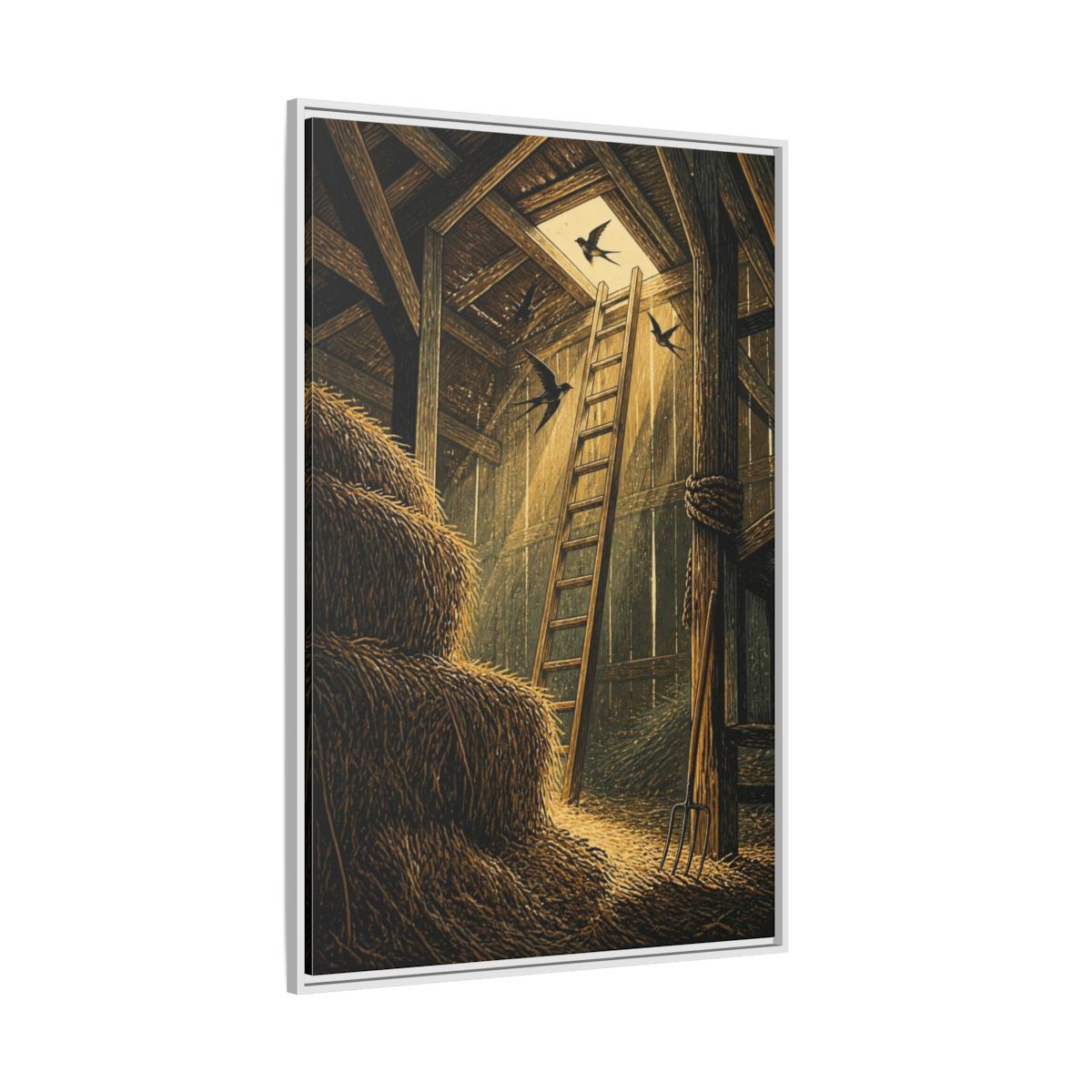 Side Mockup 7. Rustic Hayloft Ladder shown as framed canvas print