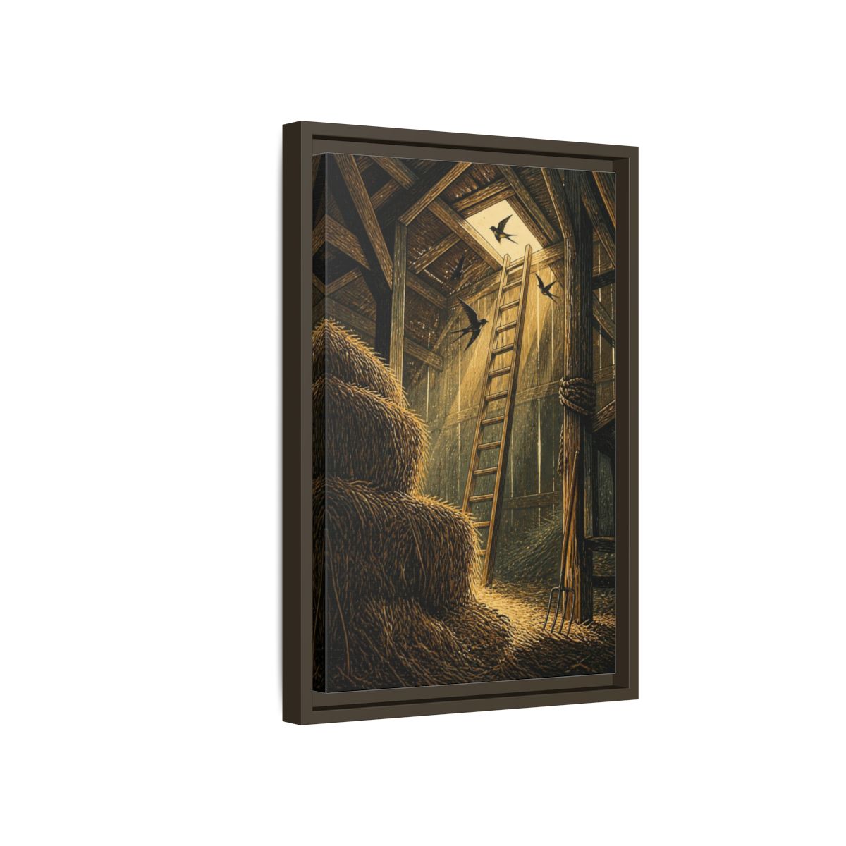 Side Mockup 5. Rustic Hayloft Ladder shown as framed canvas print