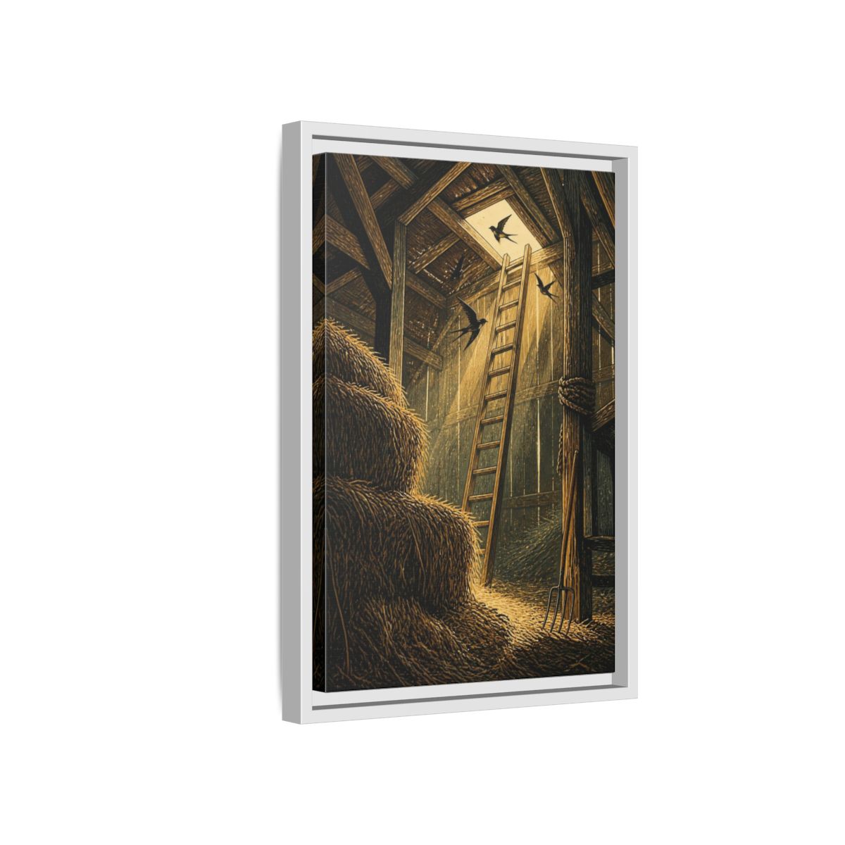Side Mockup 4. Rustic Hayloft Ladder shown as framed canvas print
