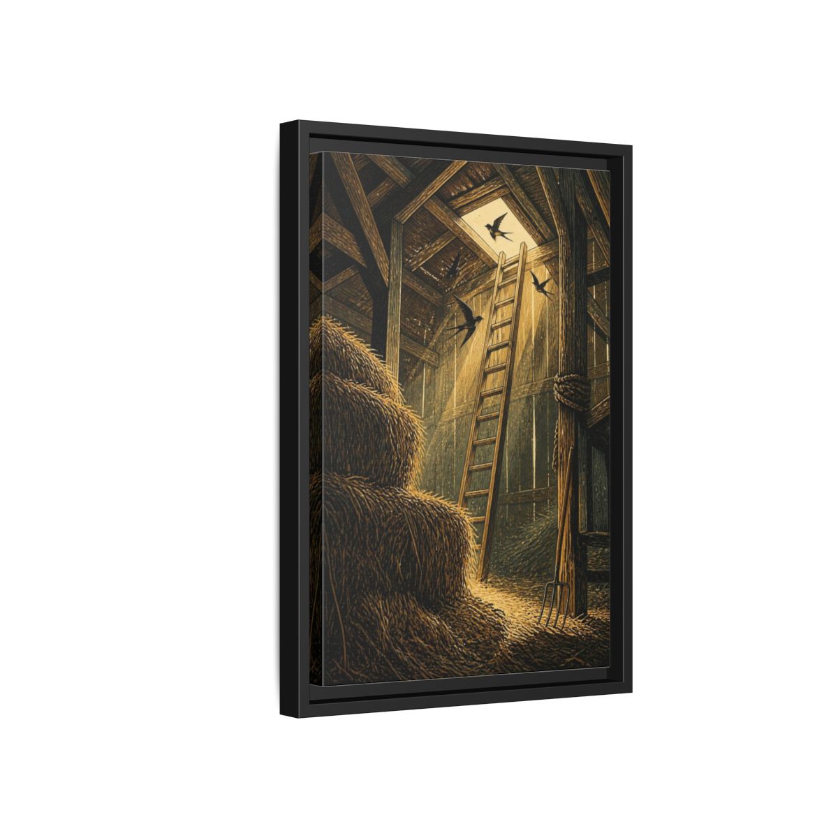 Side Mockup 6. Rustic Hayloft Ladder shown as framed canvas print