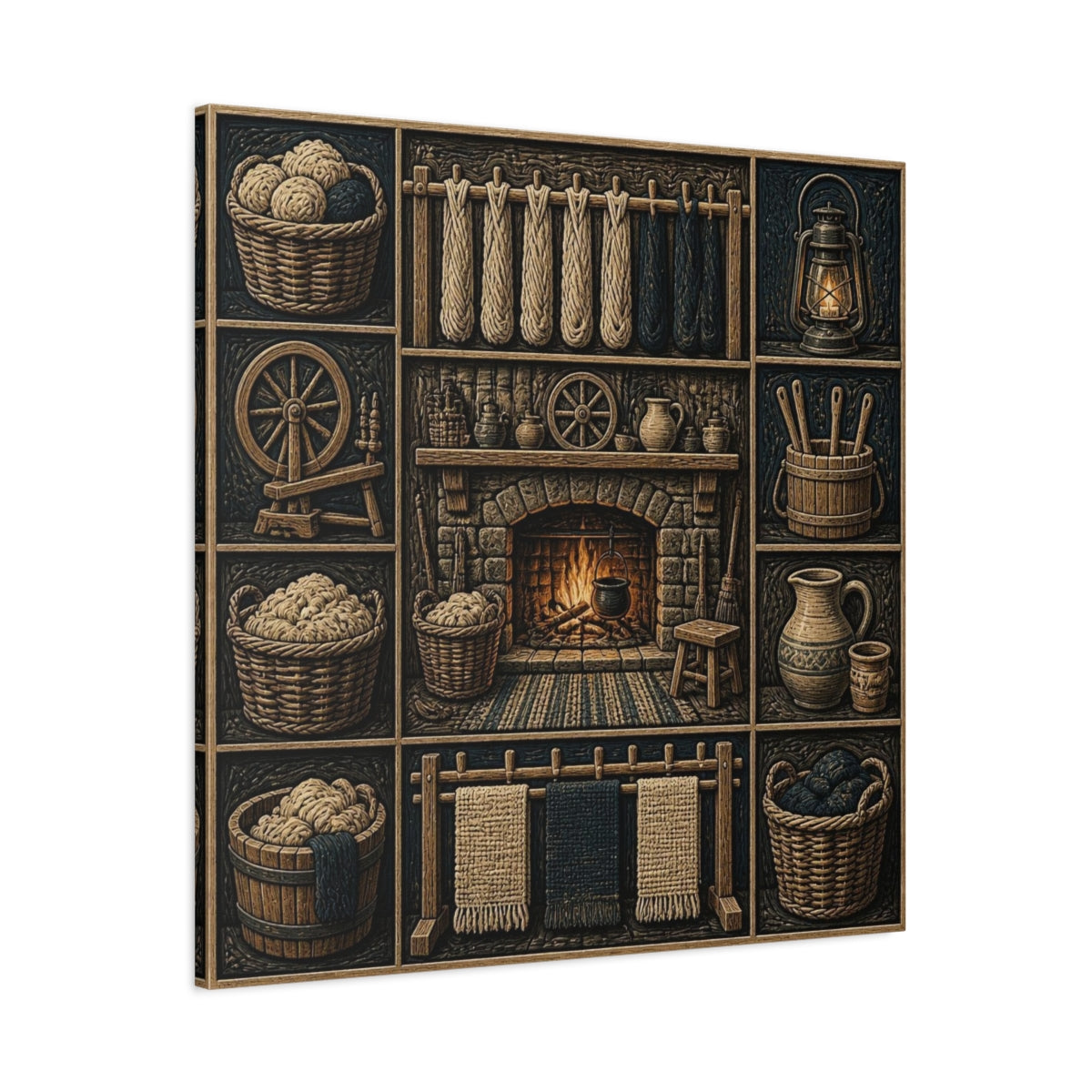 Main Mockup. Rustic Hearthside Fireplace shown as canvas print