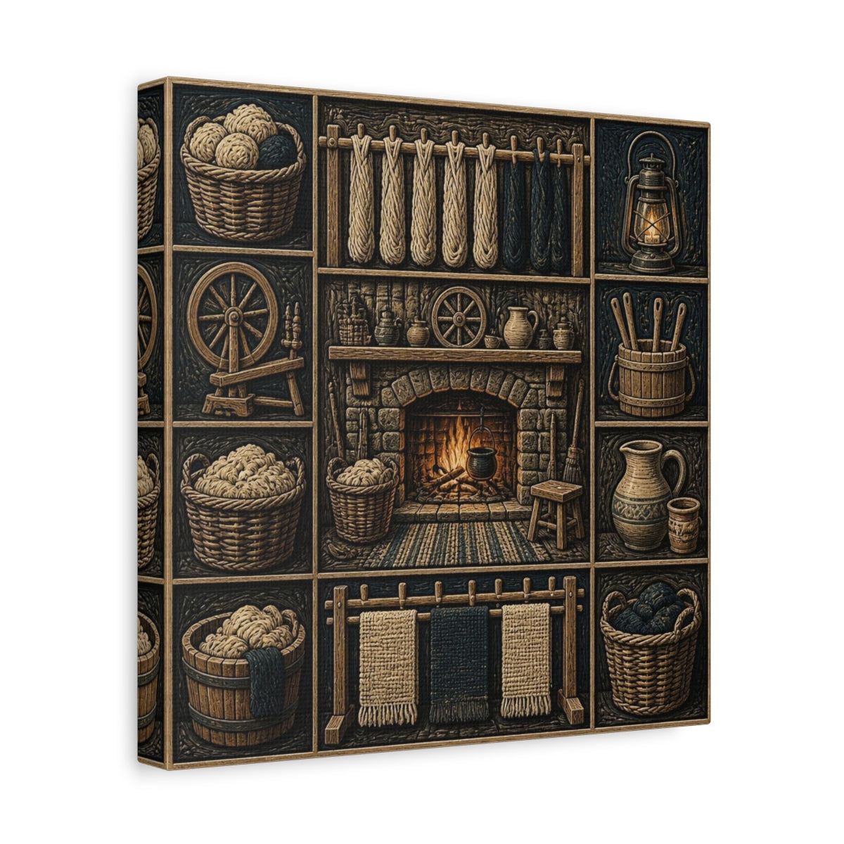 Side Mockup 8. Rustic Hearthside Fireplace shown as canvas print