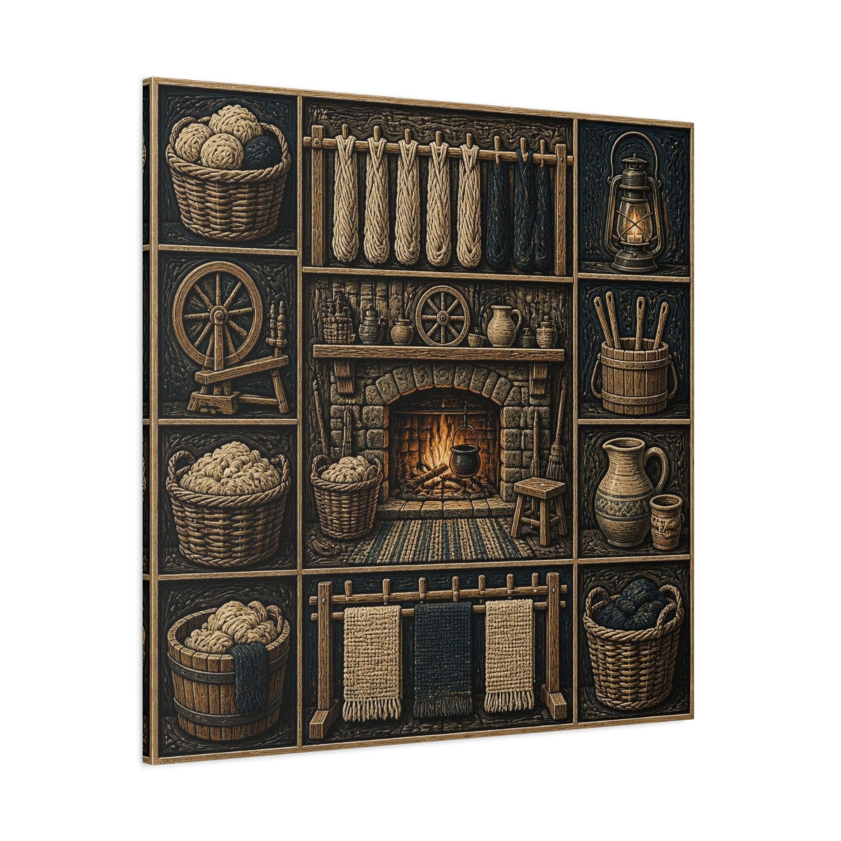 Side Mockup 1. Rustic Hearthside Fireplace shown as canvas print