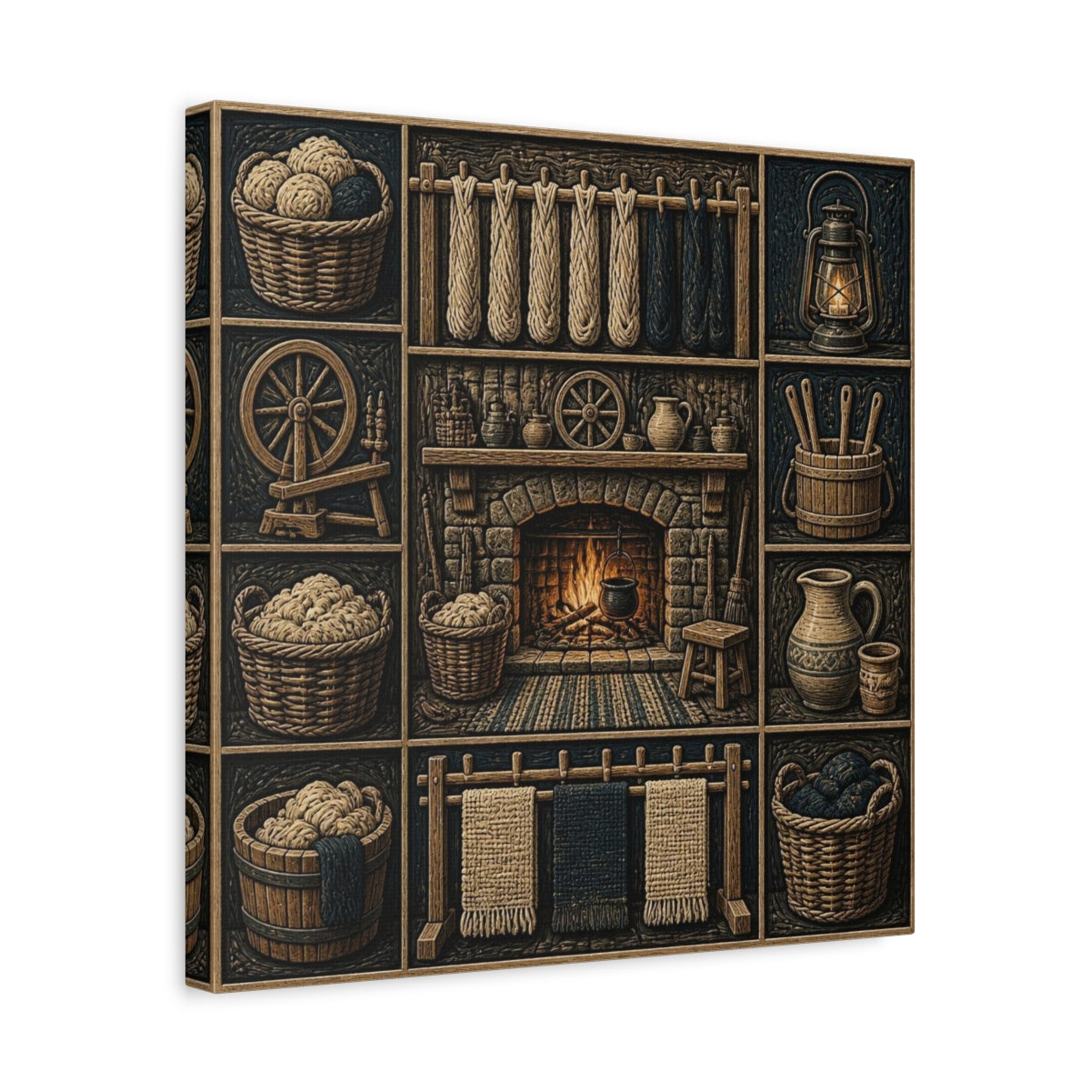 Side Mockup 6. Rustic Hearthside Fireplace shown as canvas print