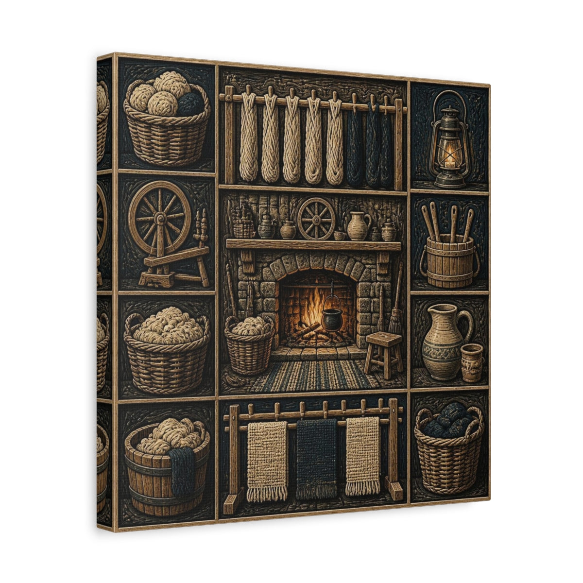 Side Mockup 7. Rustic Hearthside Fireplace shown as canvas print