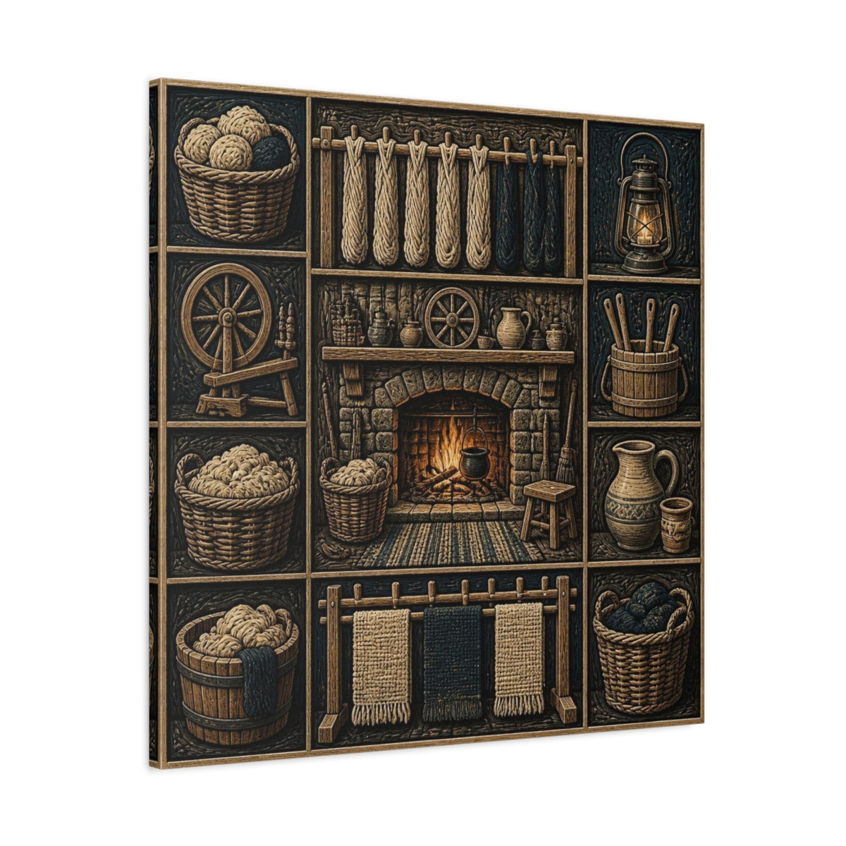 Side Mockup 3. Rustic Hearthside Fireplace shown as canvas print