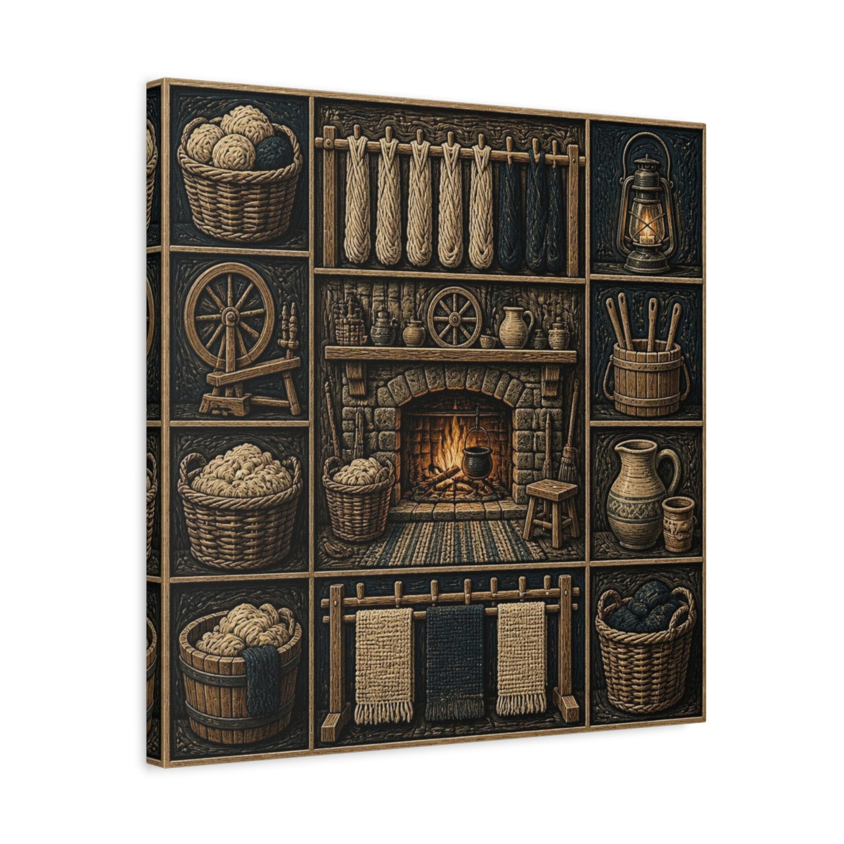 Side Mockup 5. Rustic Hearthside Fireplace shown as canvas print