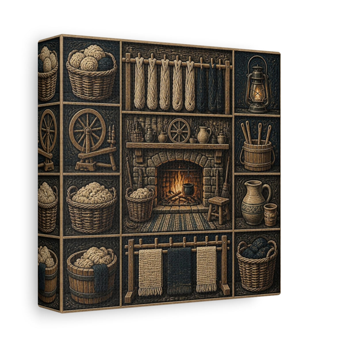 Side Mockup 2. Rustic Hearthside Fireplace shown as canvas print