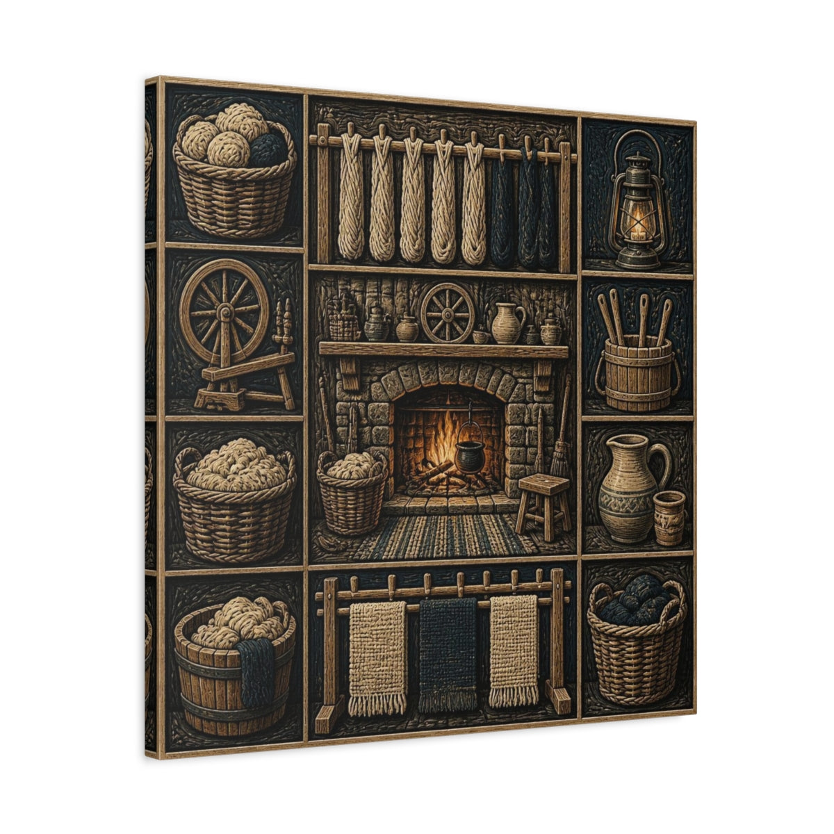 Side Mockup 4. Rustic Hearthside Fireplace shown as canvas print