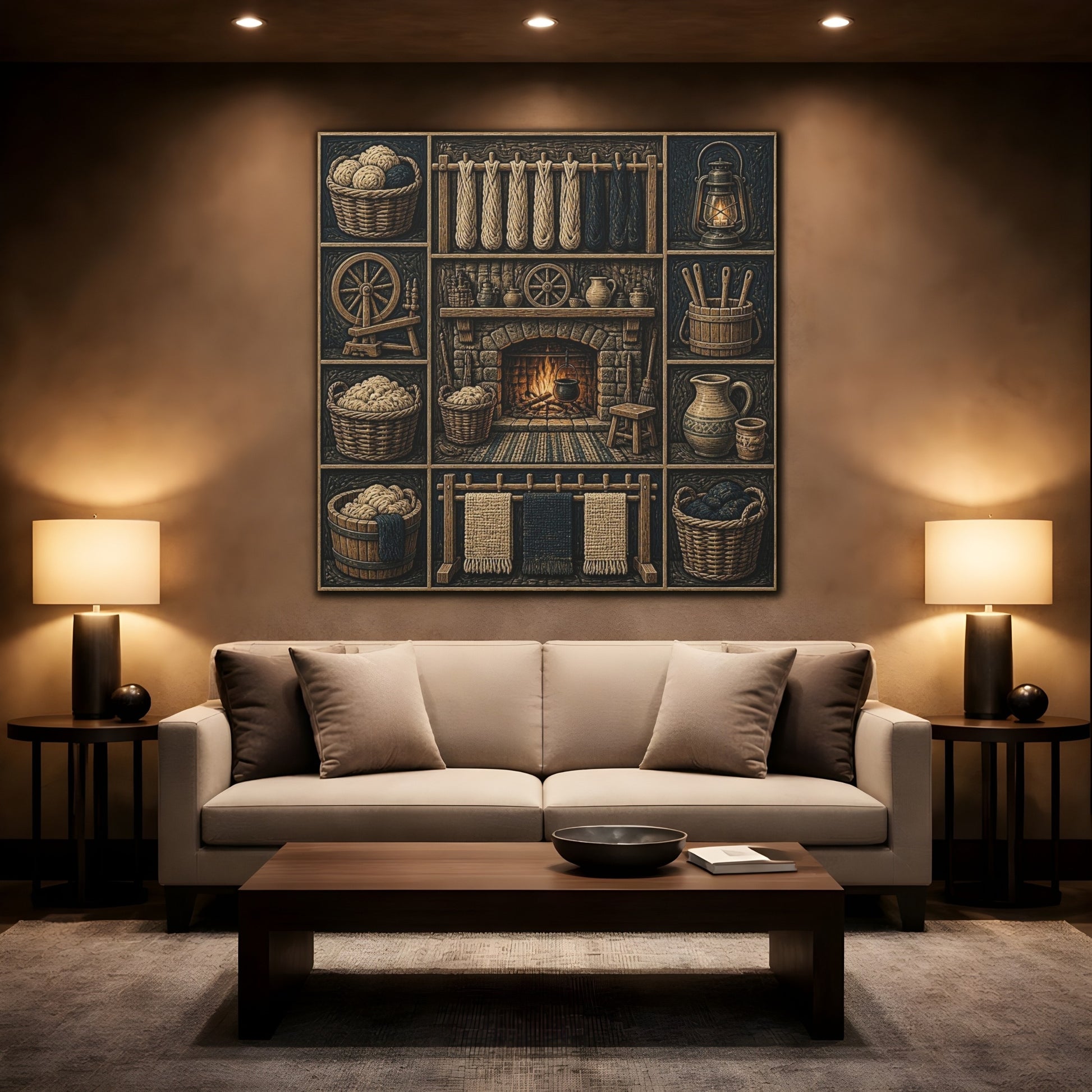 Mockup 2. Rustic Hearthside Fireplace shown as canvas print