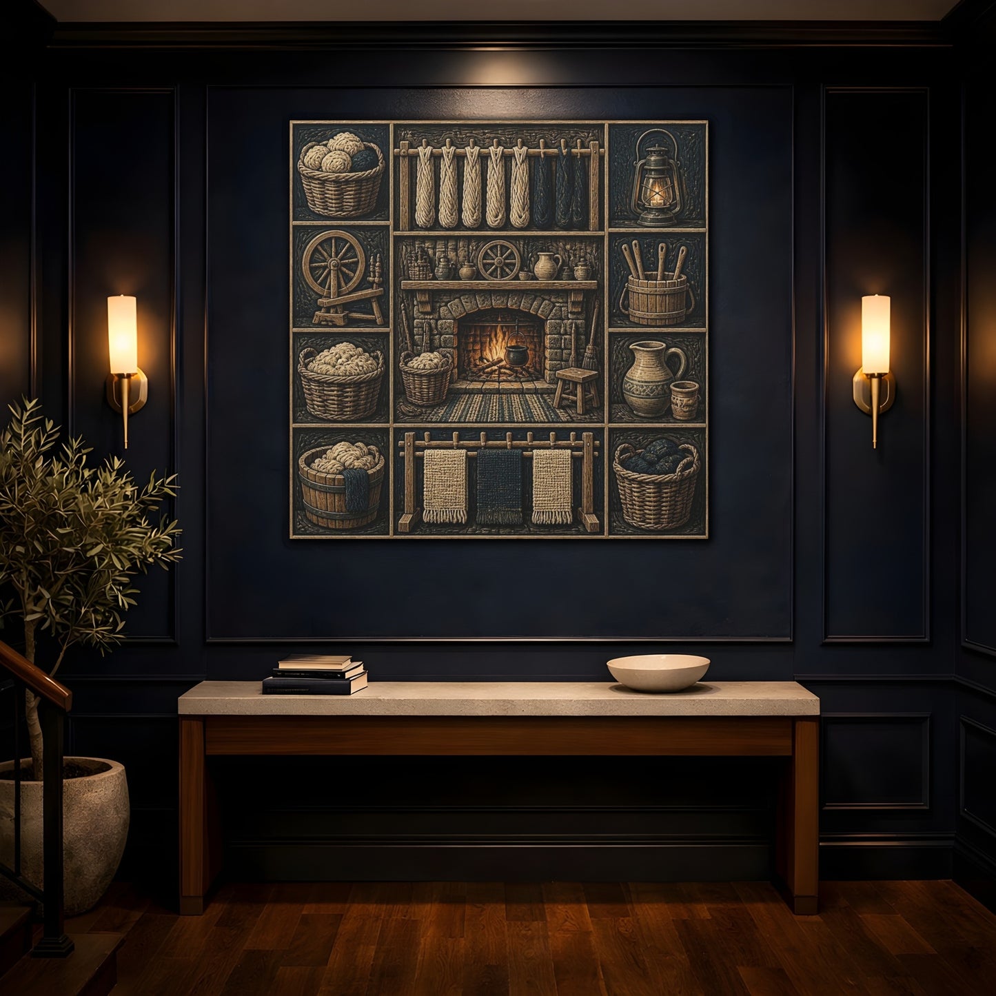 Mockup 4. Rustic Hearthside Fireplace shown as canvas print