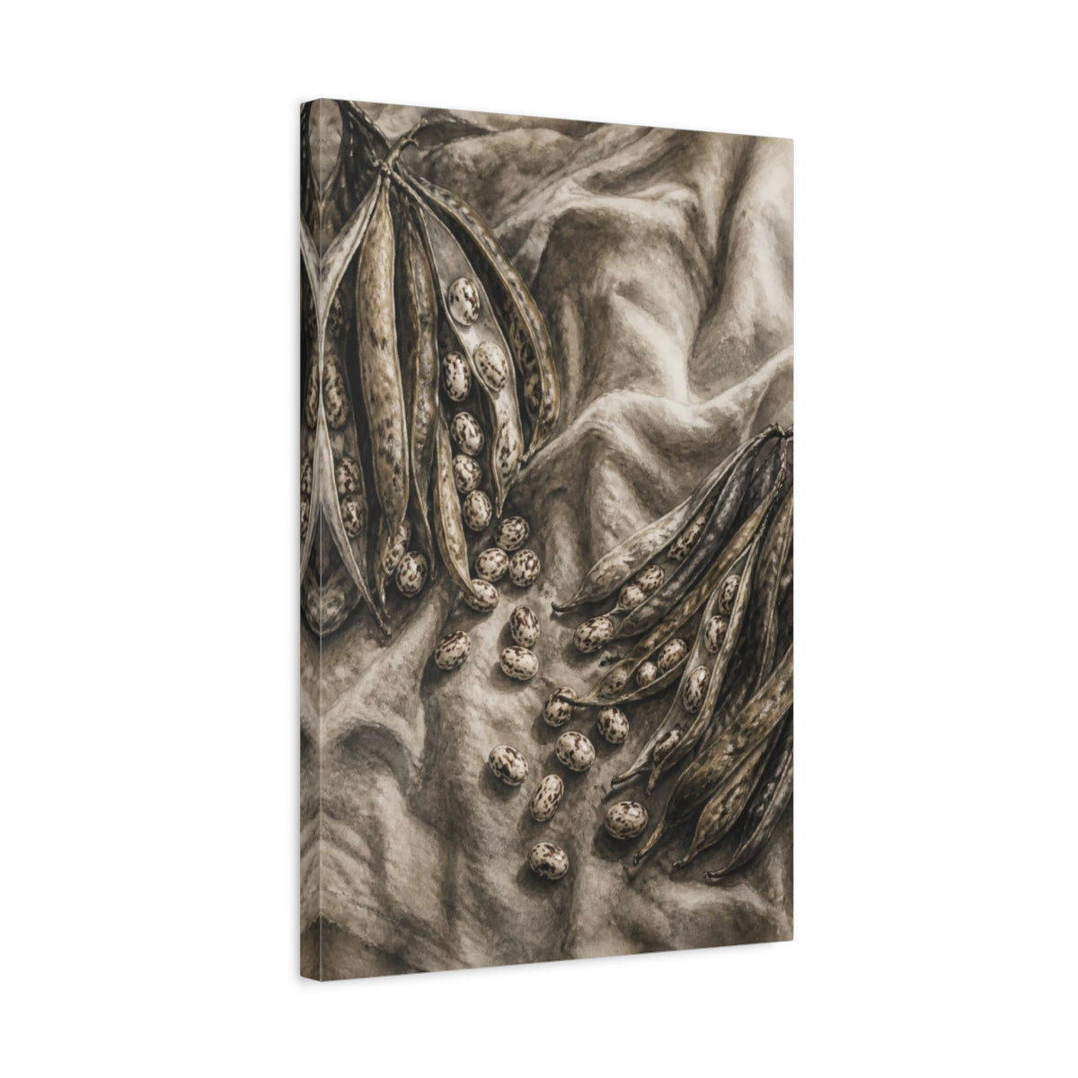 Side Mockup 3. Rustic Heirloom Beans Still Life shown as canvas print
