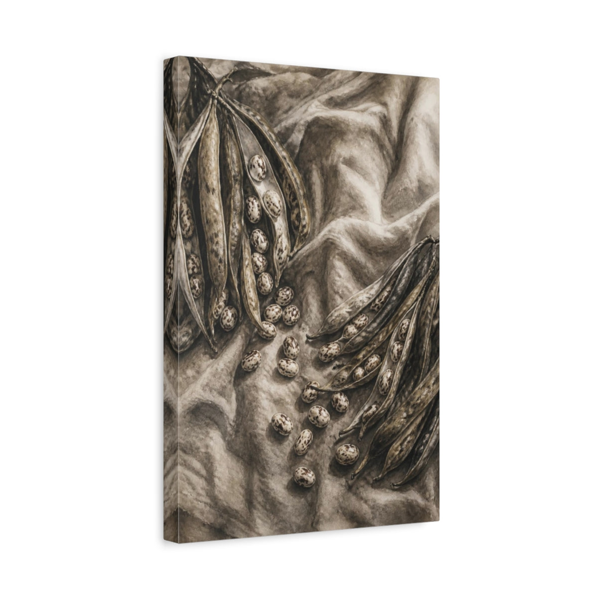 Side Mockup 4. Rustic Heirloom Beans Still Life shown as canvas print