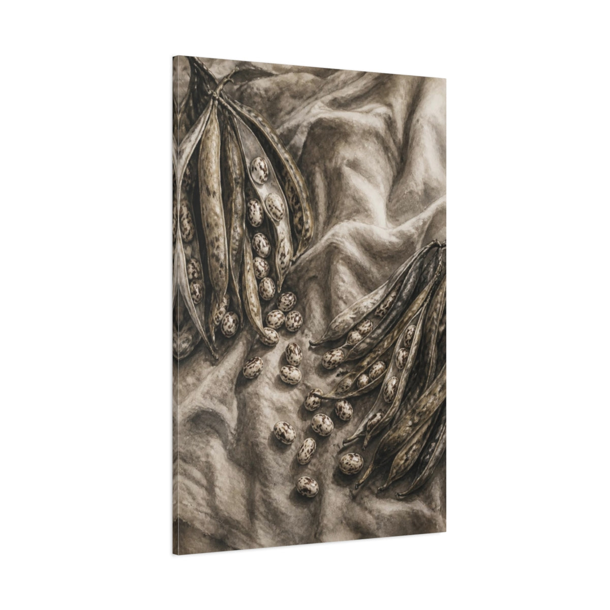 Side Mockup 1. Rustic Heirloom Beans Still Life shown as canvas print
