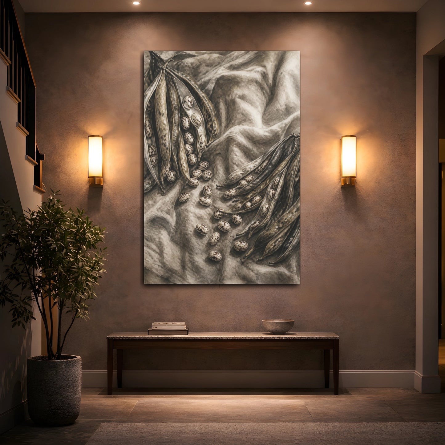 Mockup 2. Rustic Heirloom Beans Still Life shown as canvas print