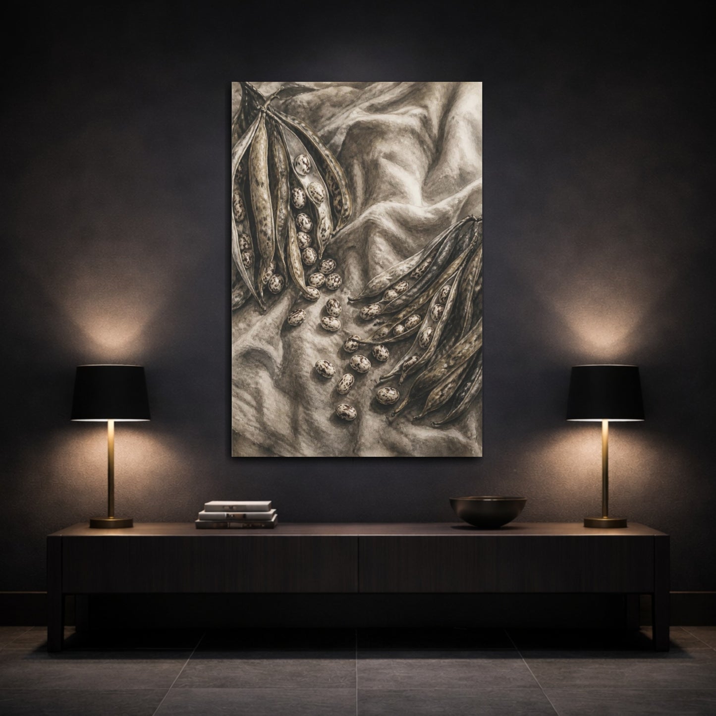 Mockup 3. Rustic Heirloom Beans Still Life shown as canvas print