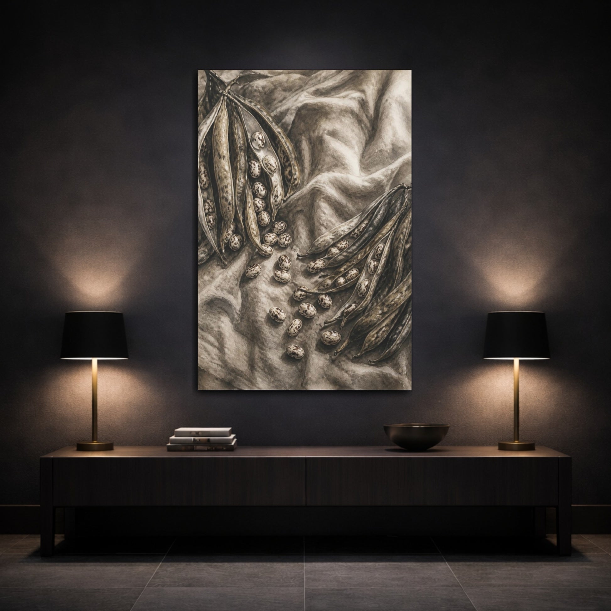 Mockup 3. Rustic Heirloom Beans Still Life shown as canvas print