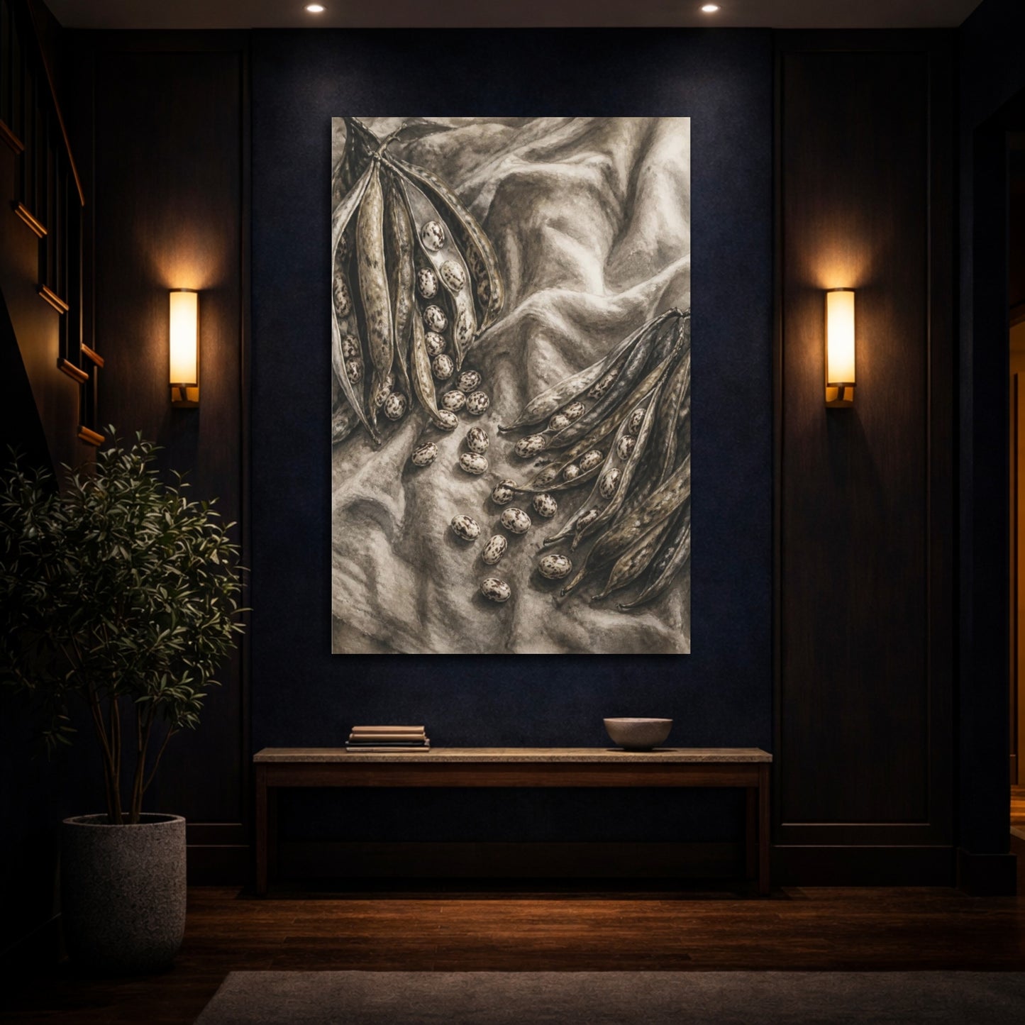 Mockup 4. Rustic Heirloom Beans Still Life shown as canvas print