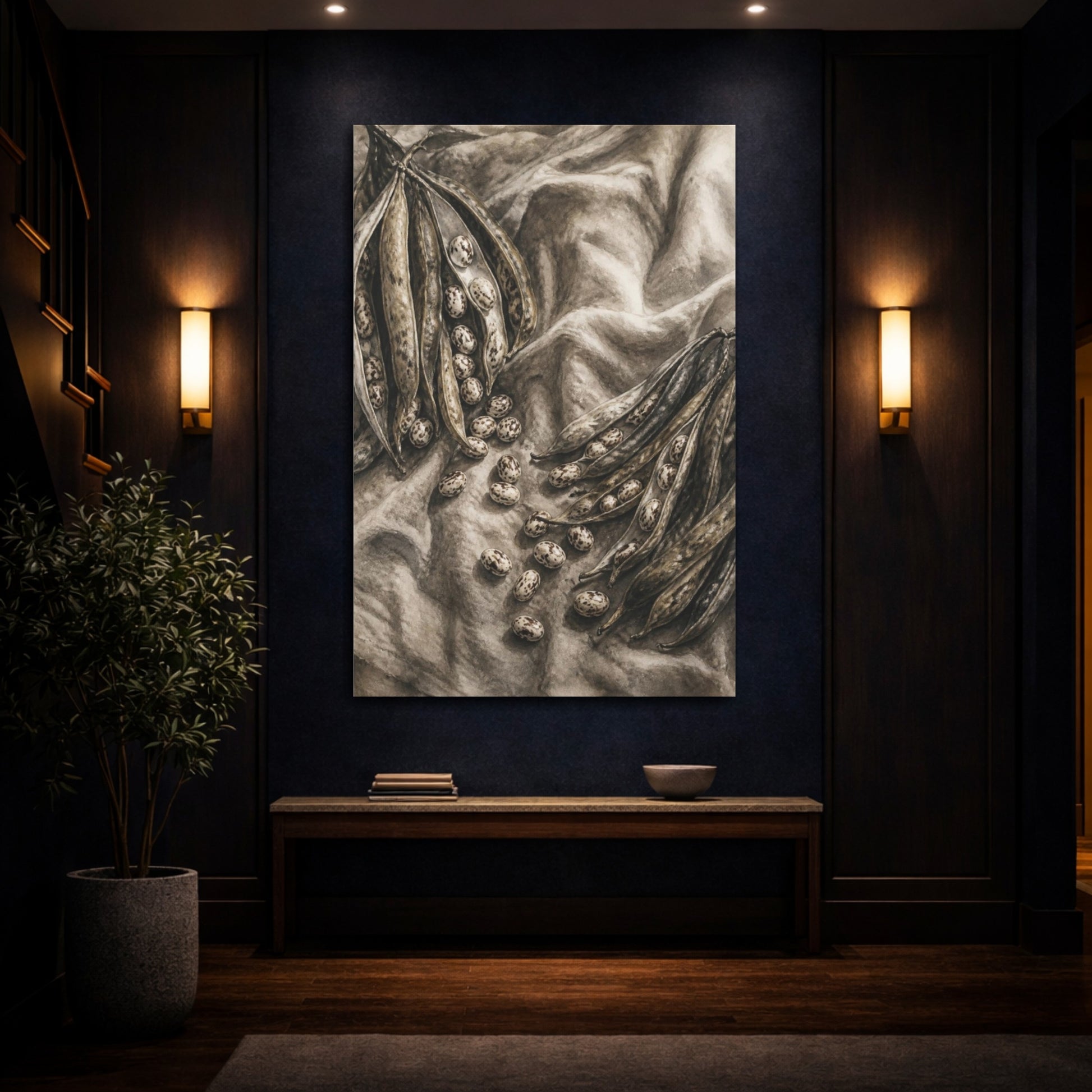 Mockup 4. Rustic Heirloom Beans Still Life shown as canvas print