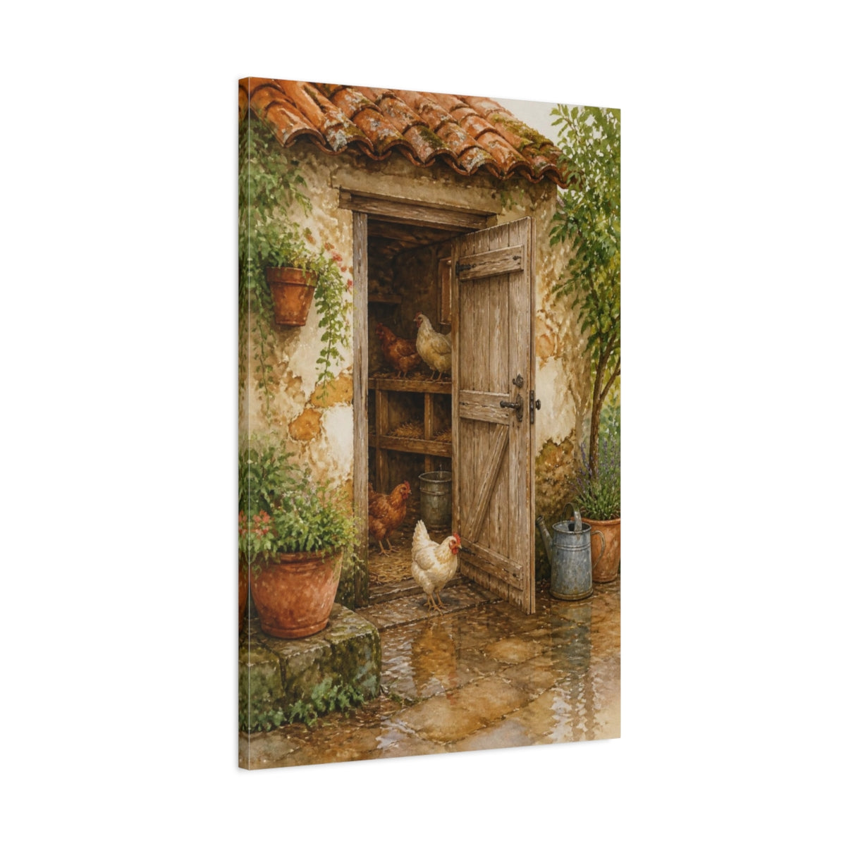 Main Mockup. Rustic Henhouse Door shown as canvas print