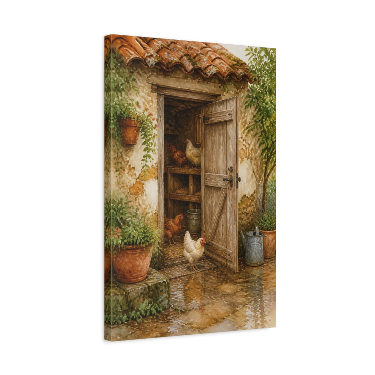 Side Mockup 3. Rustic Henhouse Door shown as canvas print
