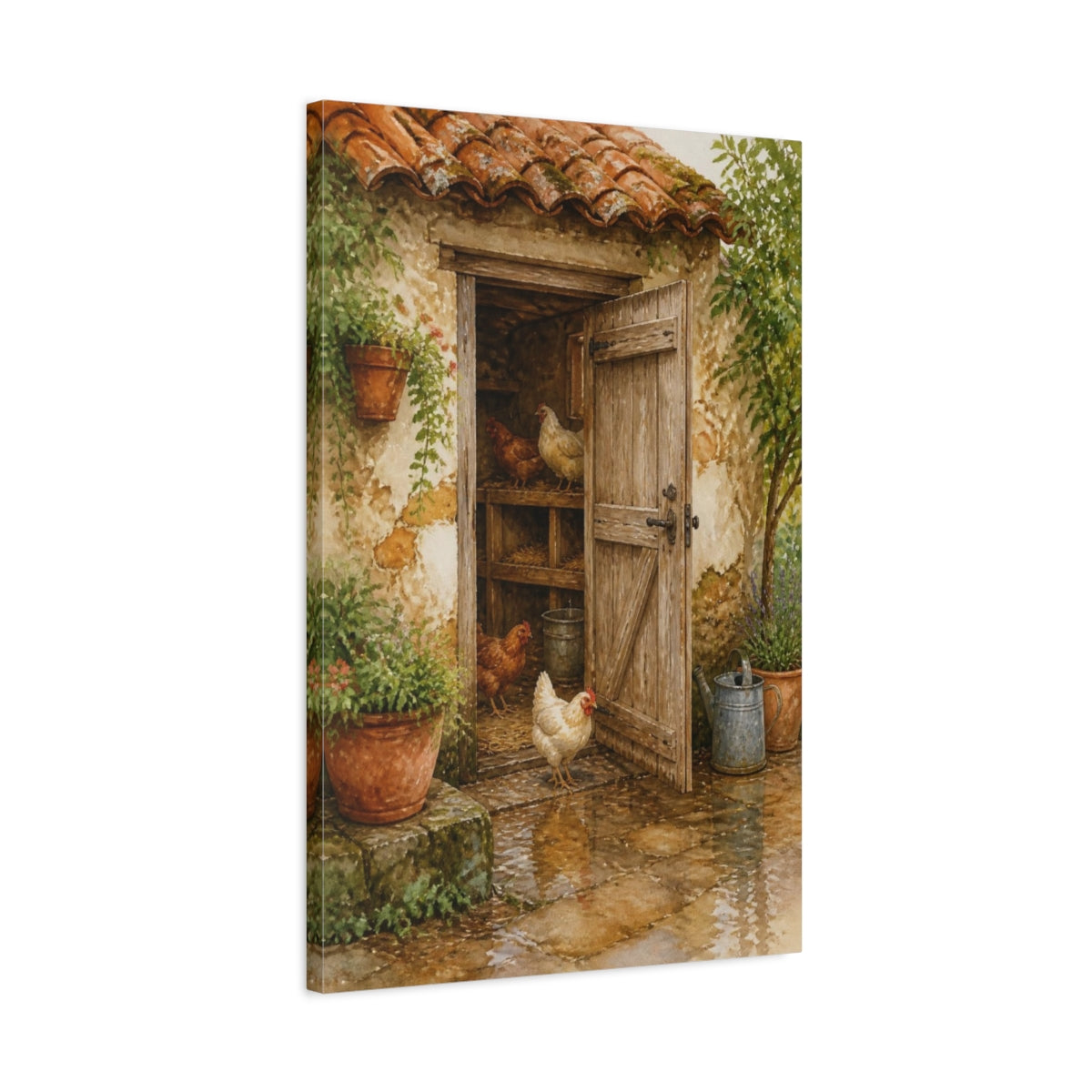 Side Mockup 2. Rustic Henhouse Door shown as canvas print