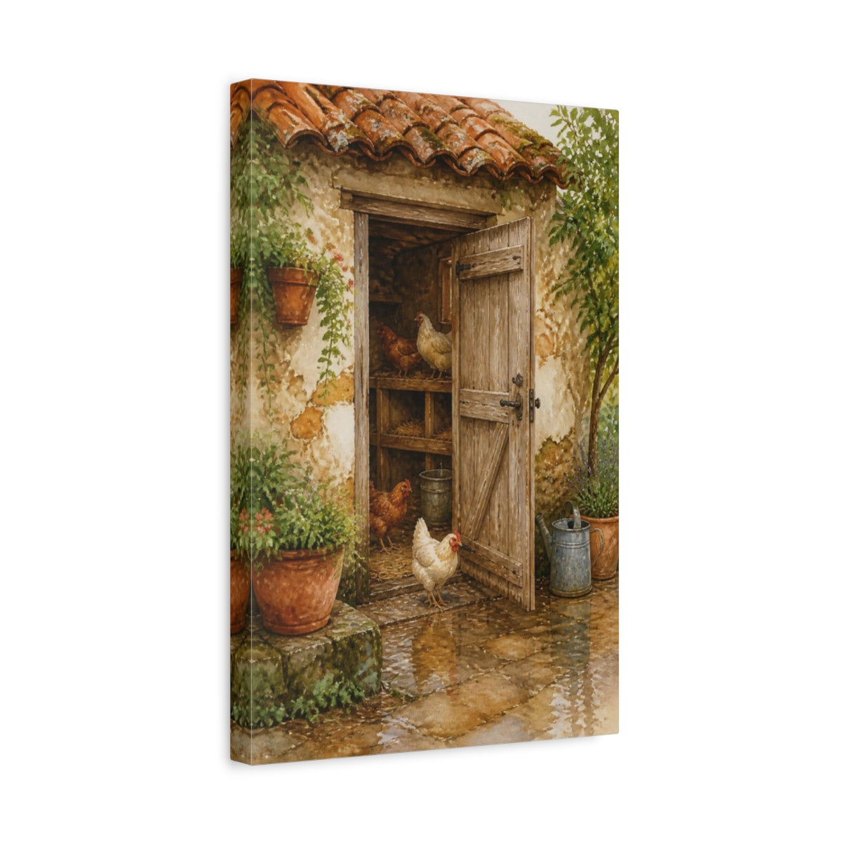 Side Mockup 4. Rustic Henhouse Door shown as canvas print