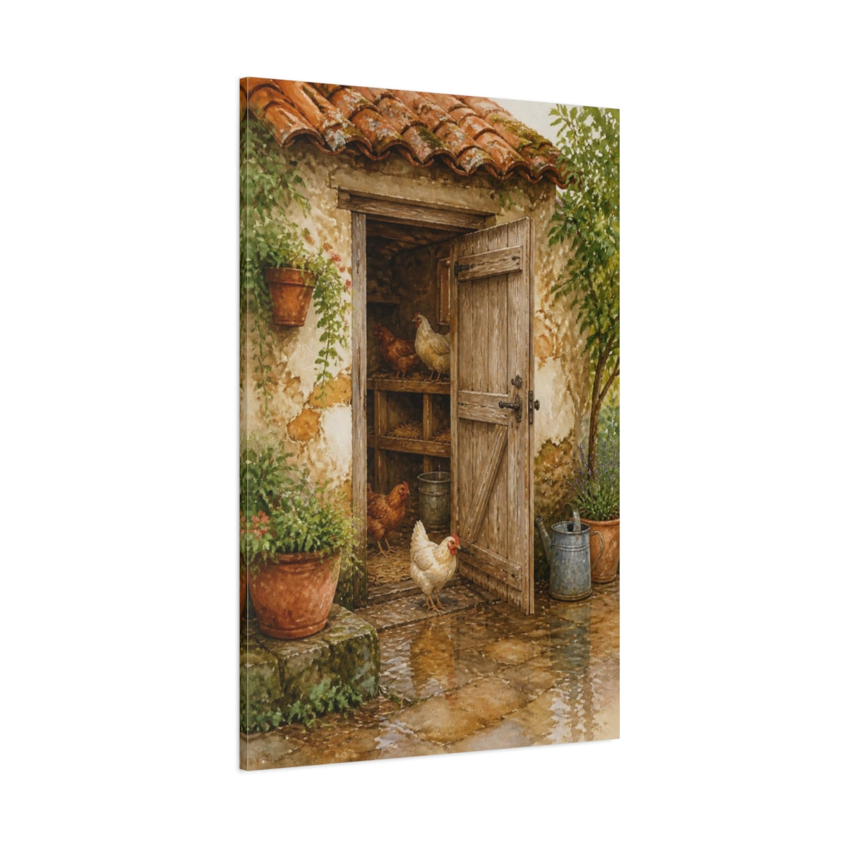 Side Mockup 1. Rustic Henhouse Door shown as canvas print