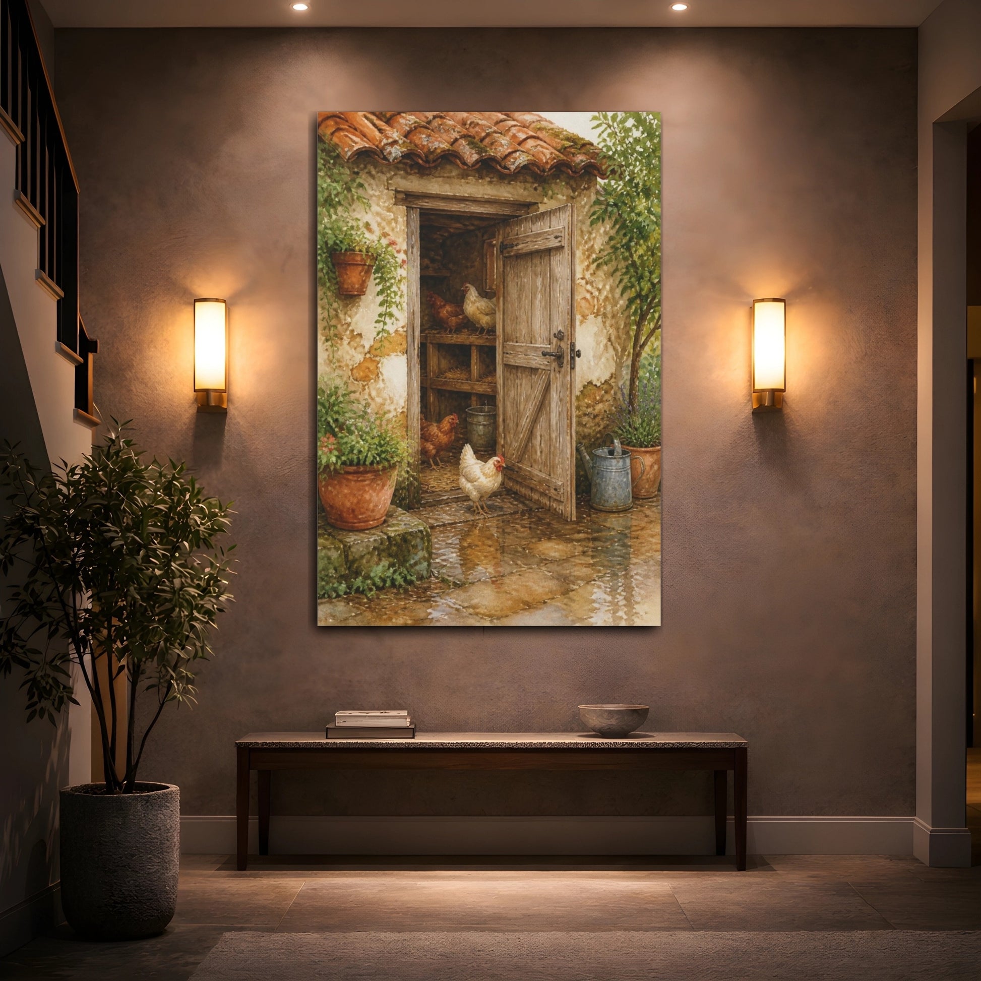 Mockup 2. Rustic Henhouse Door shown as canvas print