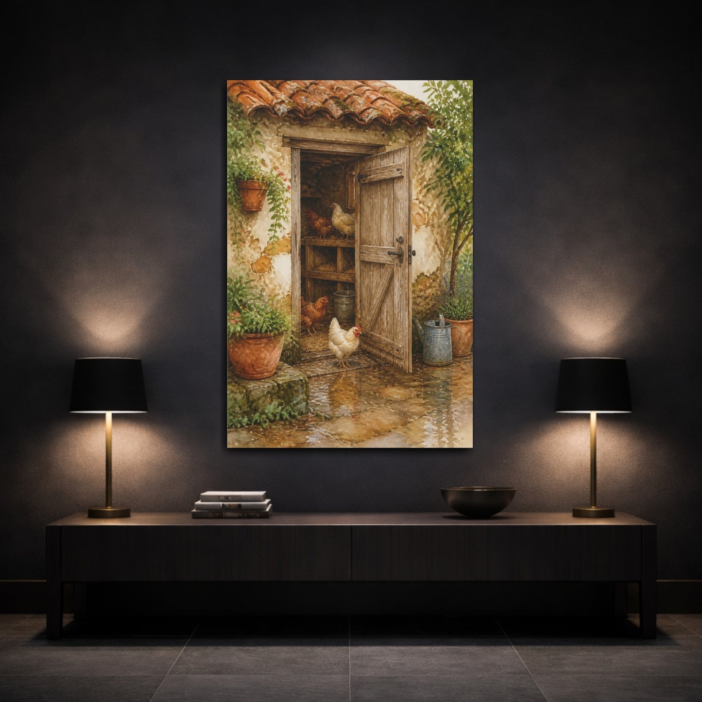 Mockup 3. Rustic Henhouse Door shown as canvas print