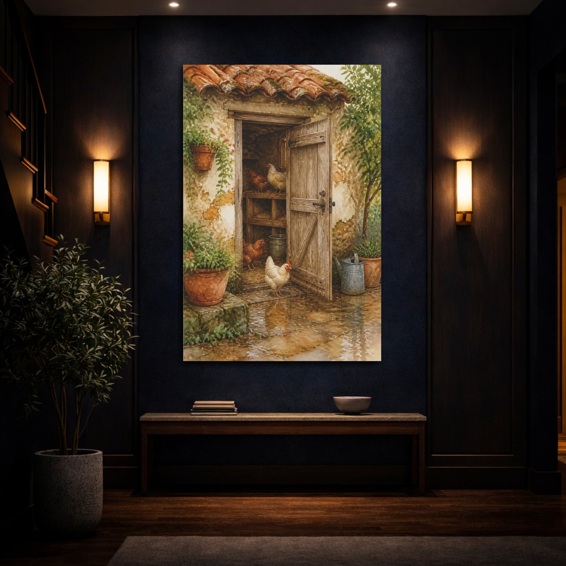 Mockup 4. Rustic Henhouse Door shown as canvas print