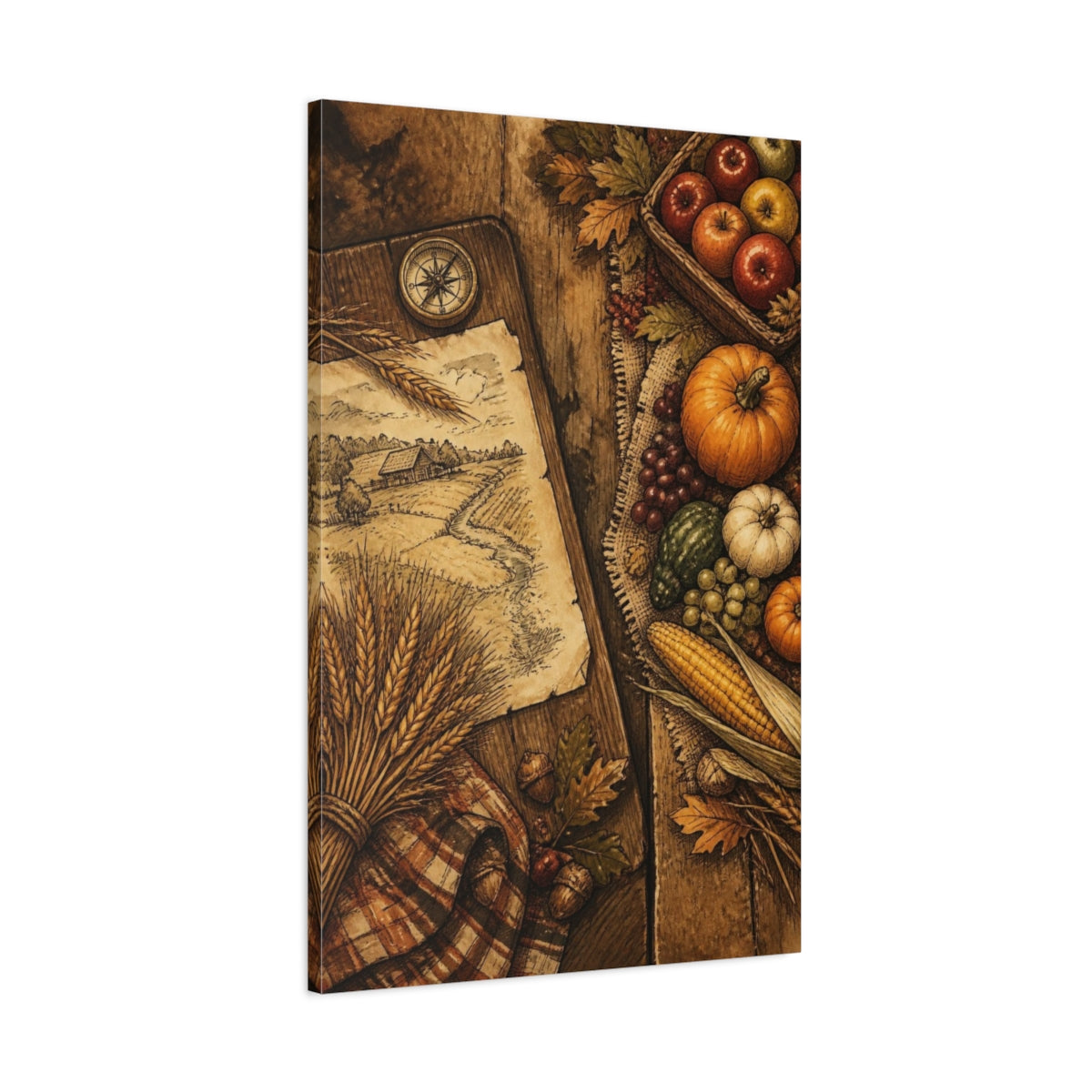 Main Mockup. Rustic Homestead Map shown as canvas print