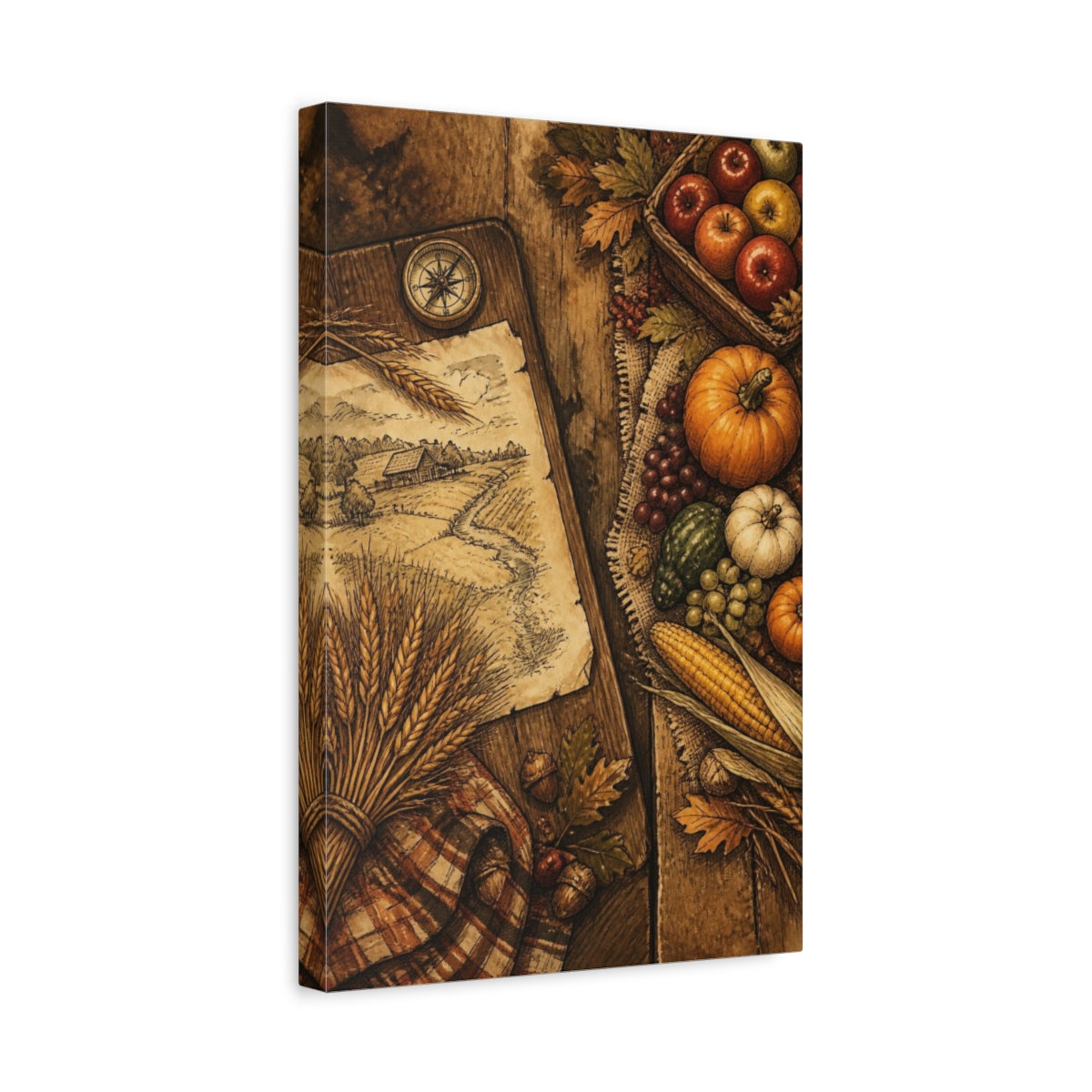 Side Mockup 4. Rustic Homestead Map shown as canvas print